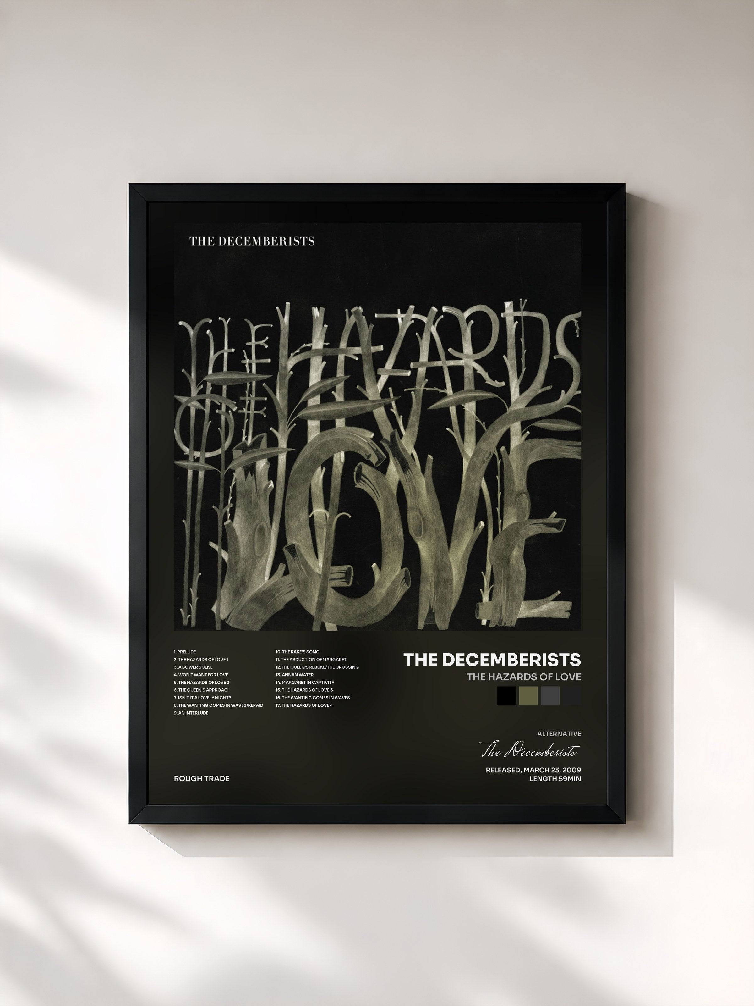#noir Tableau de l'album The Hazards of Love de The Decemberists, cadre noir, imprimé et encadré en France