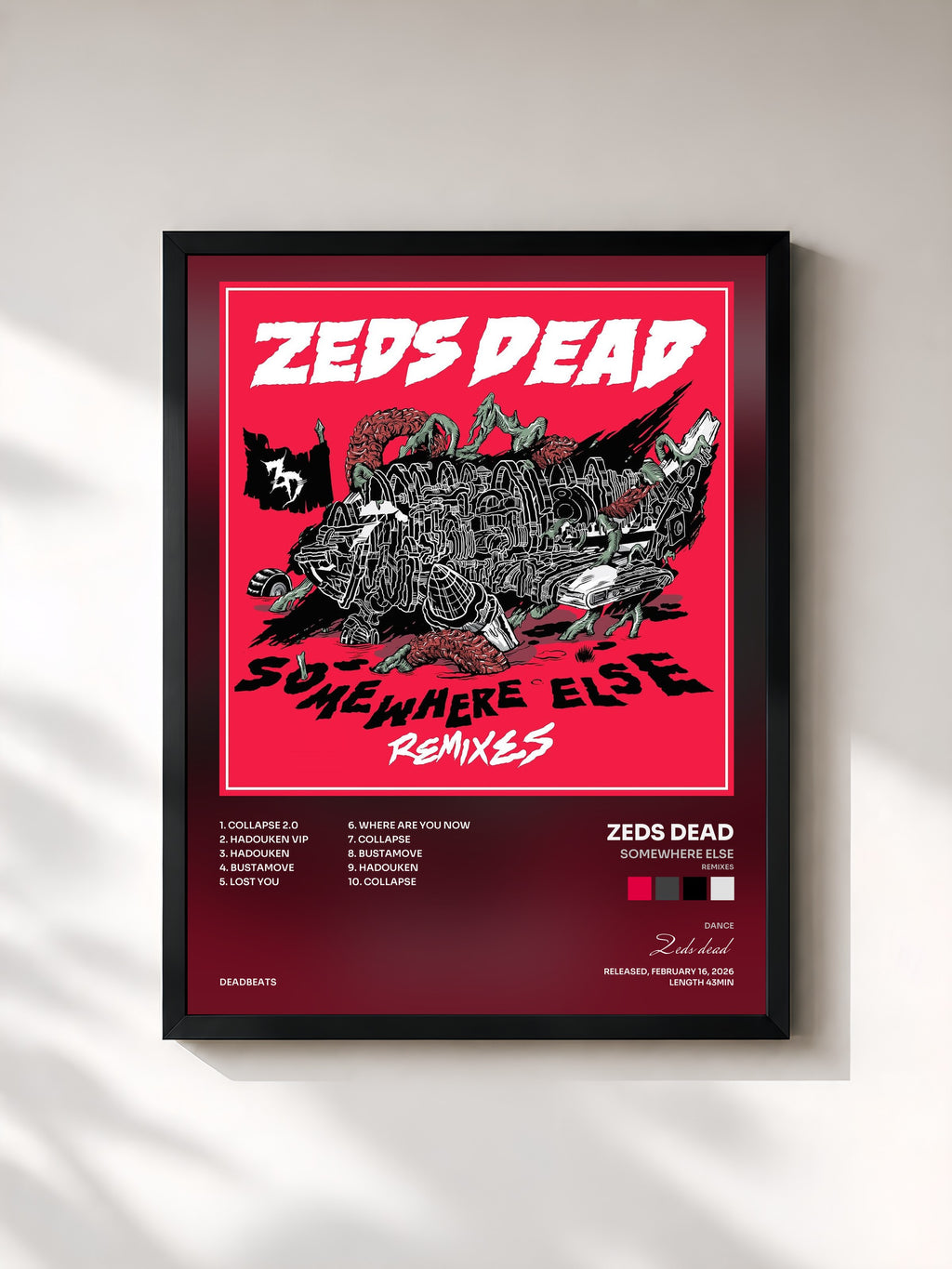 #noir Tableau de l'album Somewhere Else (Remixes) de Zeds dead, cadre noir, imprimé et encadré en France