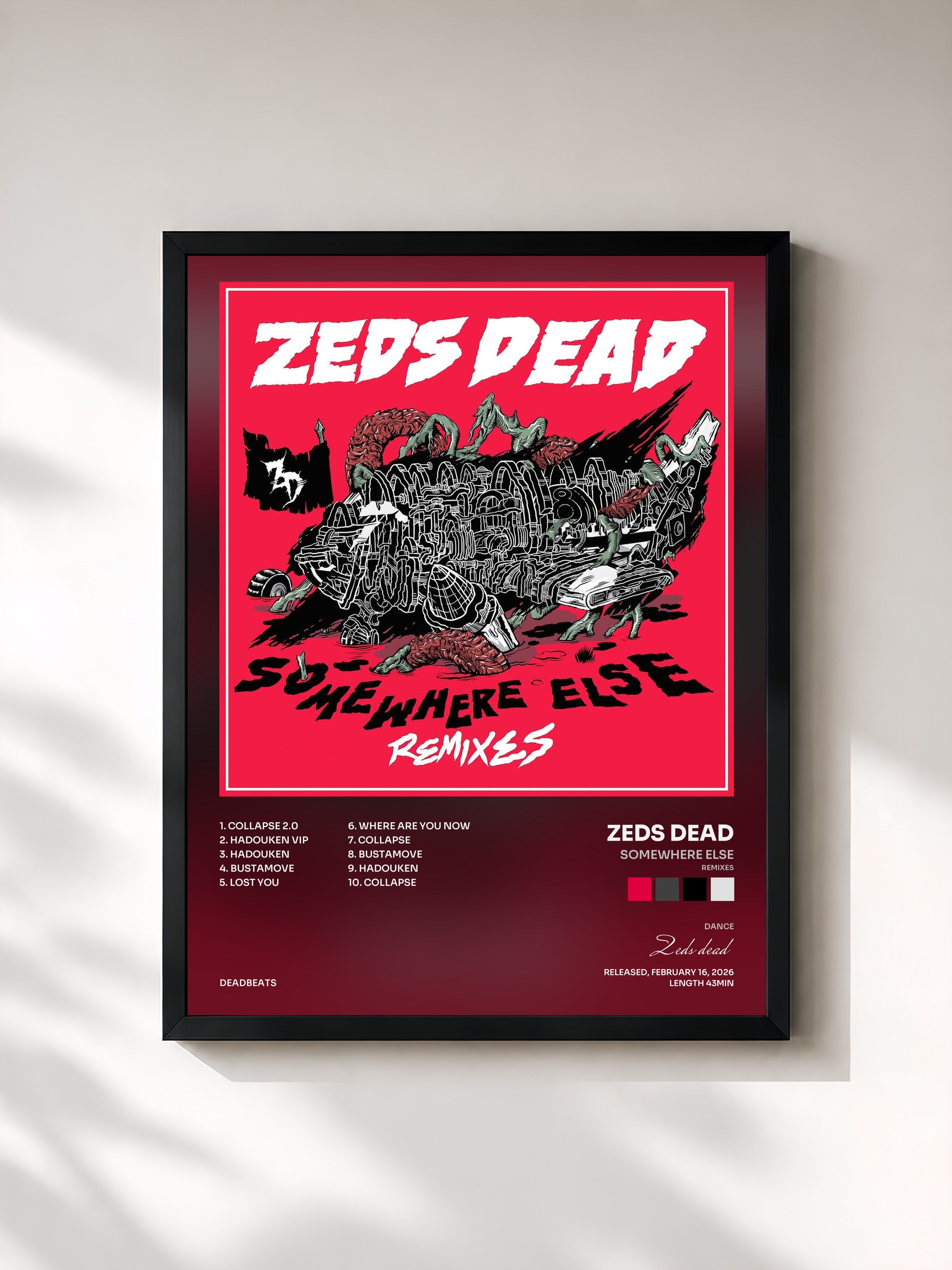 #noir Tableau de l'album Somewhere Else (Remixes) de Zeds dead, cadre noir, imprimé et encadré en France