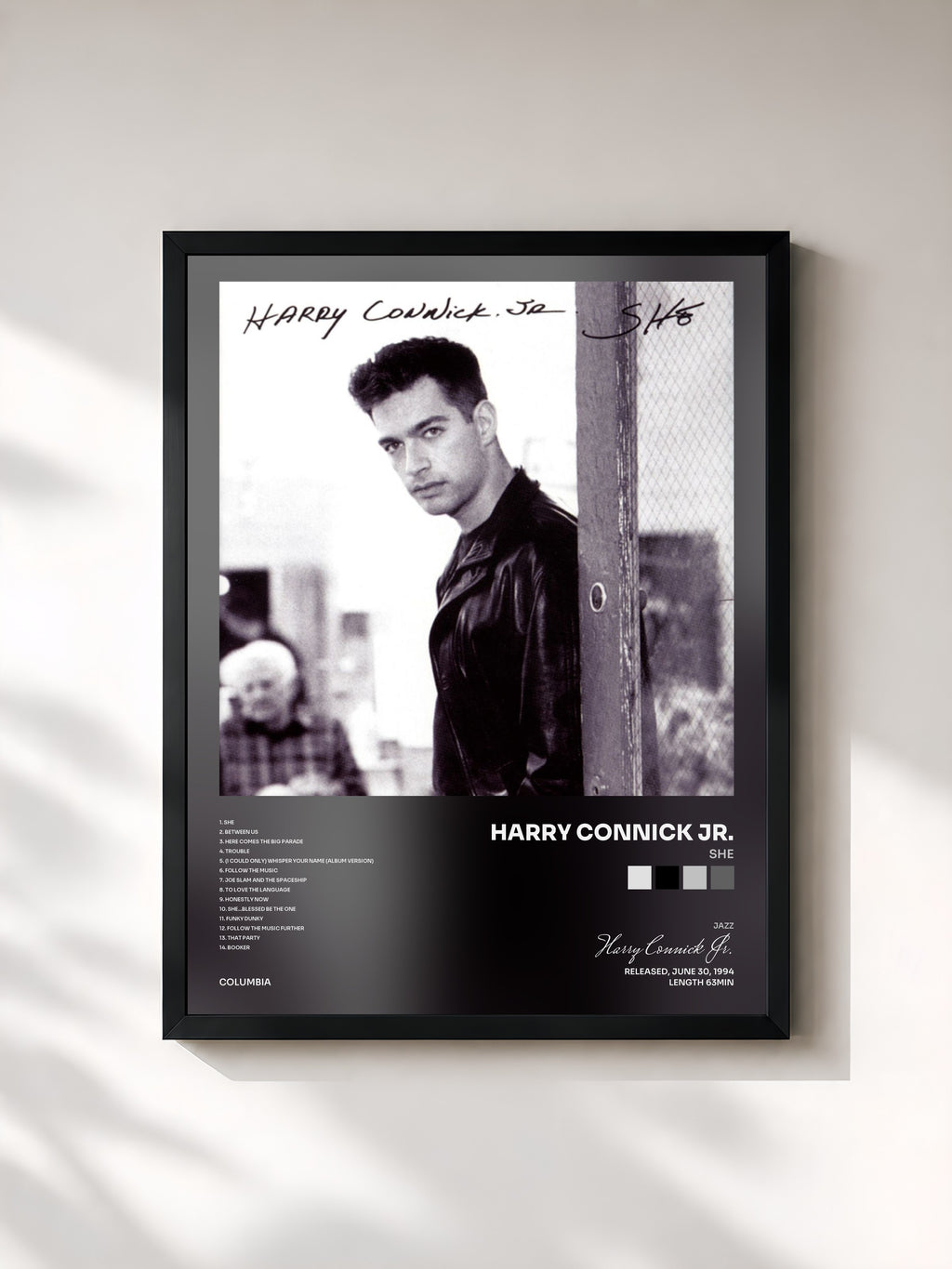 #noir Tableau de l'album She de Harry Connick Jr., cadre noir, imprimé et encadré en France