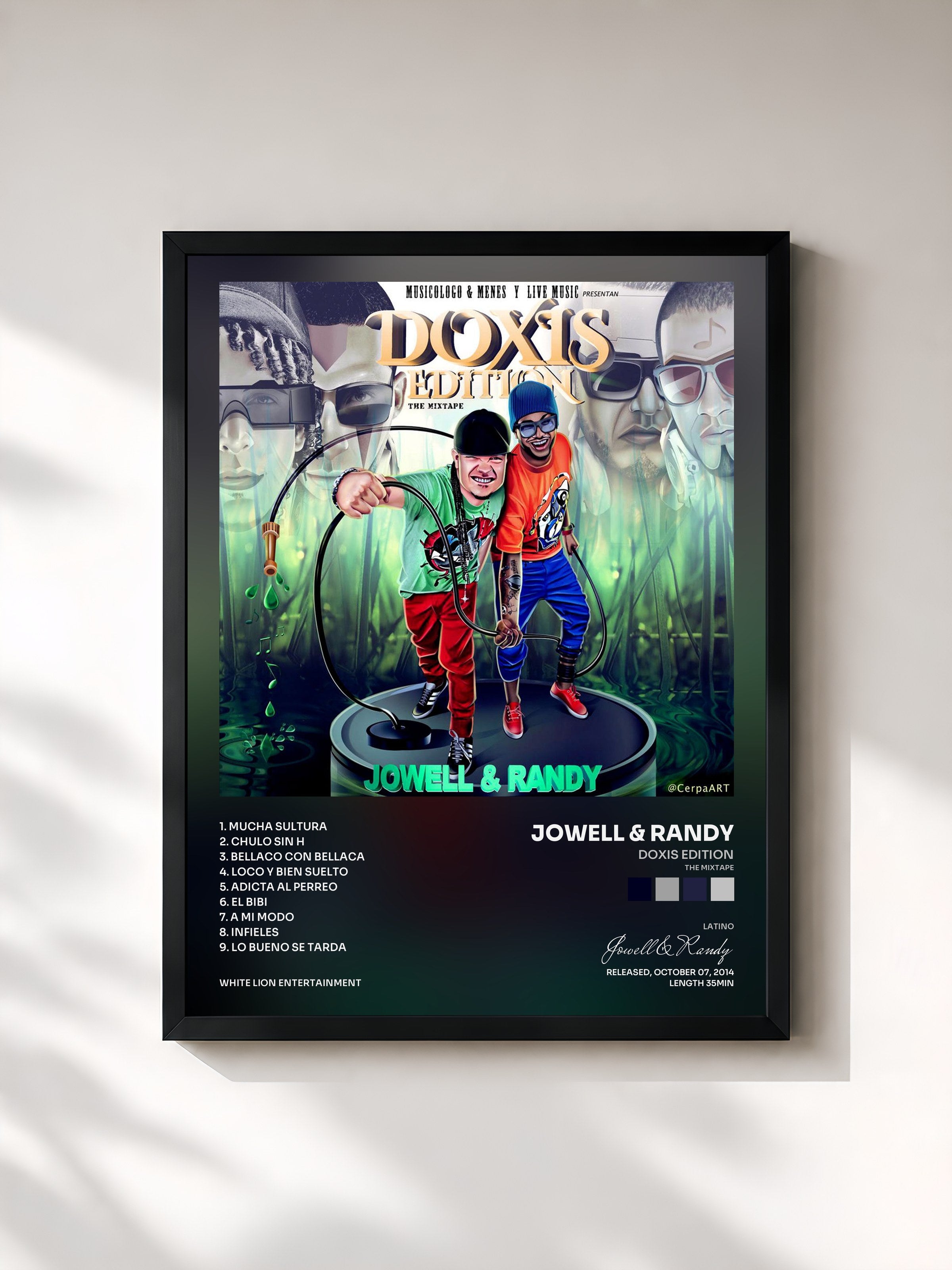 #noir Tableau de l'album Doxis Edition (The Mixtape) de Jowell & Randy, cadre noir, imprimé et encadré en France