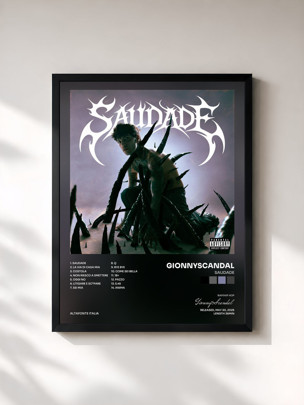 #noir Tableau de l'album SAUDADE de GionnyScandal, cadre noir, imprimé et encadré en France
