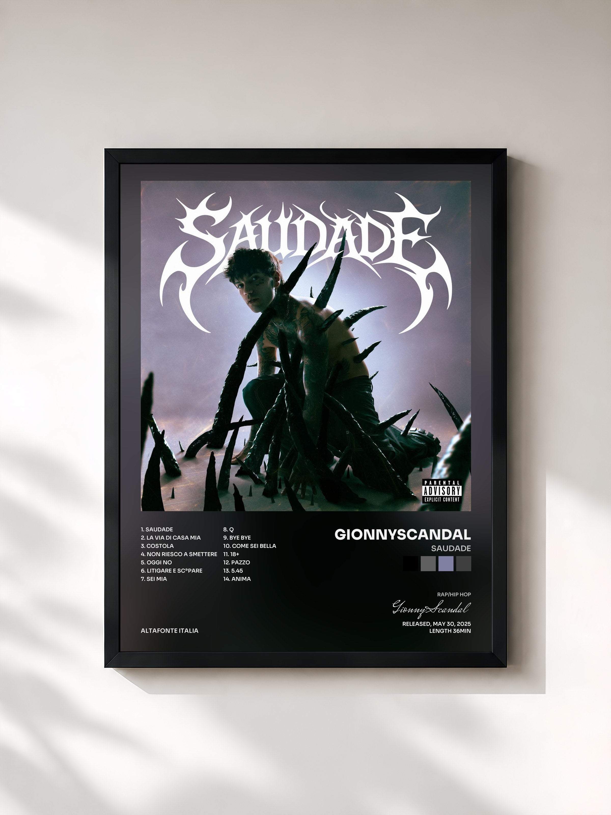 #noir Tableau de l'album SAUDADE de GionnyScandal, cadre noir, imprimé et encadré en France
