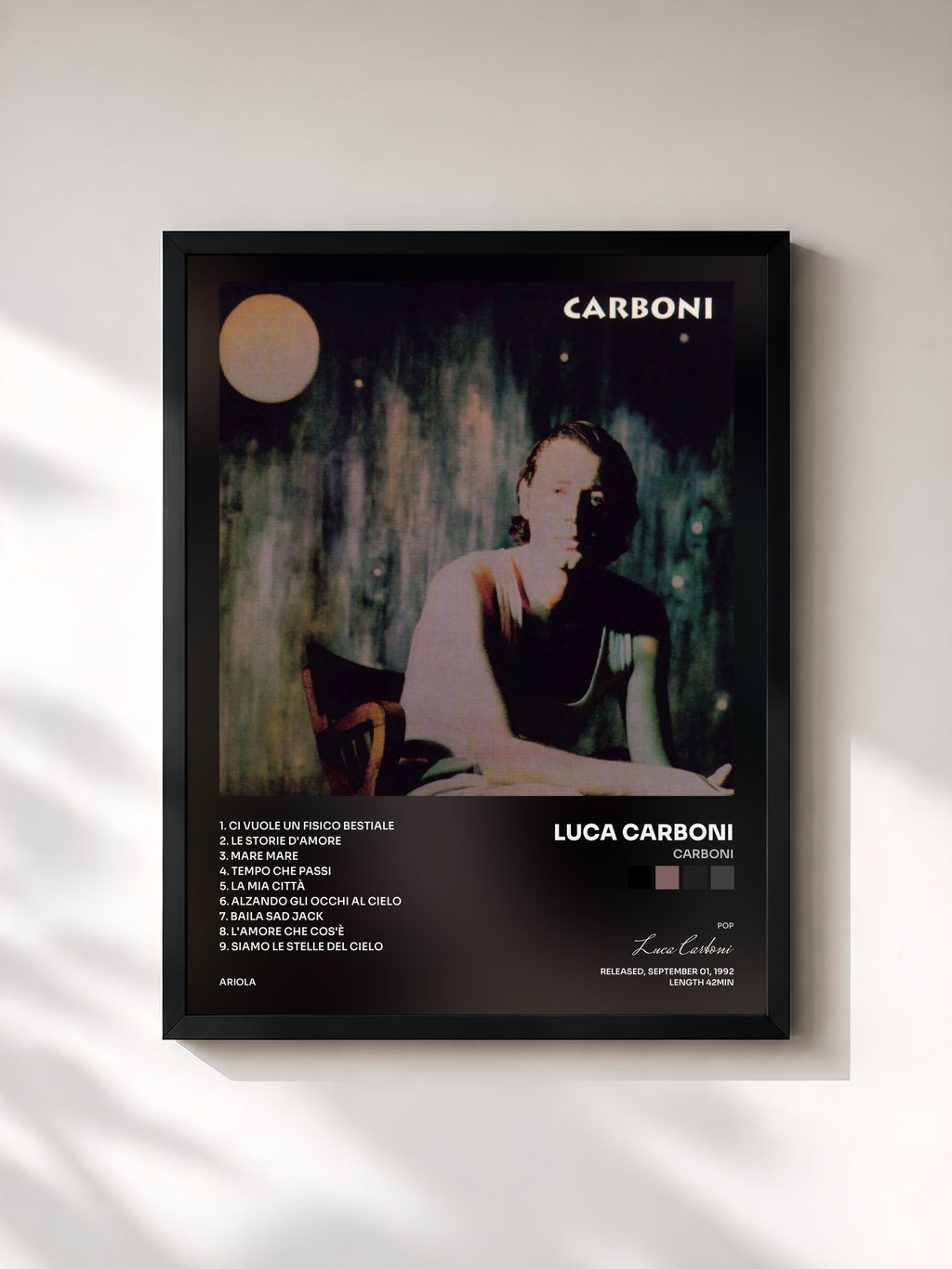 #noir Tableau de l'album Carboni de Luca Carboni, cadre noir, imprimé et encadré en France