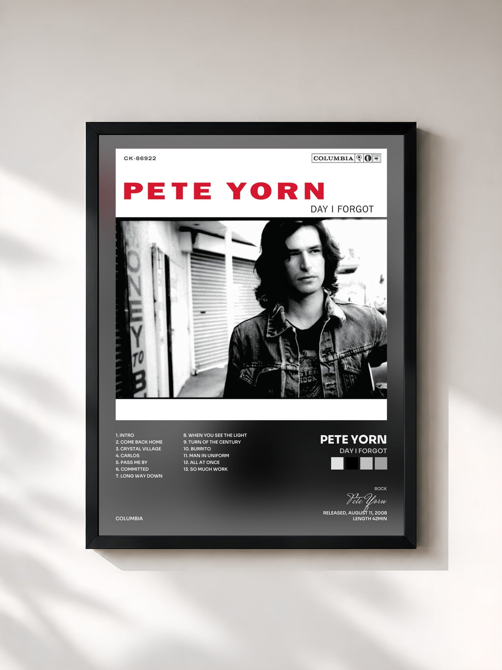 #noir Tableau de l'album Day I Forgot de Pete Yorn, cadre noir, imprimé et encadré en France