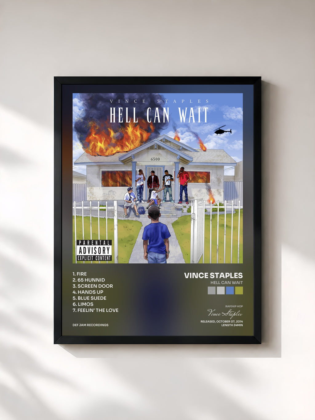 #noir Tableau de l'album Hell Can Wait de Vince Staples, cadre noir, imprimé et encadré en France