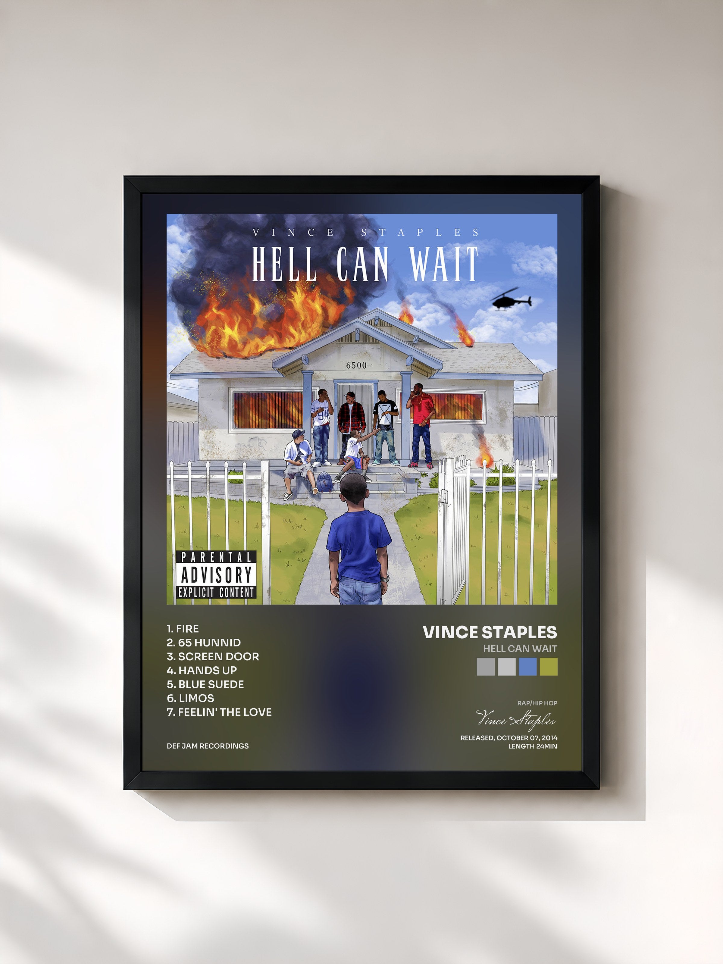 #noir Tableau de l'album Hell Can Wait de Vince Staples, cadre noir, imprimé et encadré en France