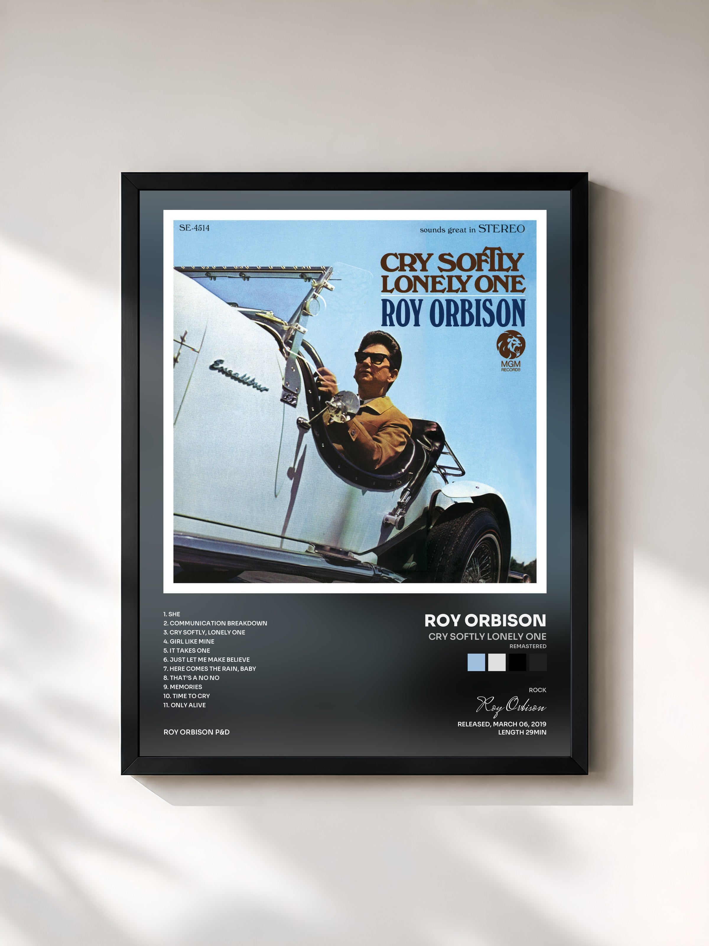 #noir Tableau de l'album Cry Softly Lonely One (Remastered) de Roy Orbison, cadre noir, imprimé et encadré en France