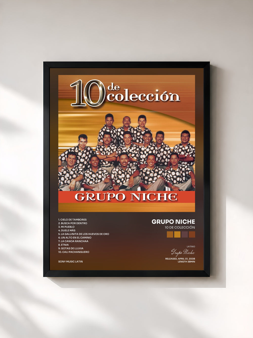 #noir Tableau de l'album 10 De Colección de Grupo Niche, cadre noir, imprimé et encadré en France