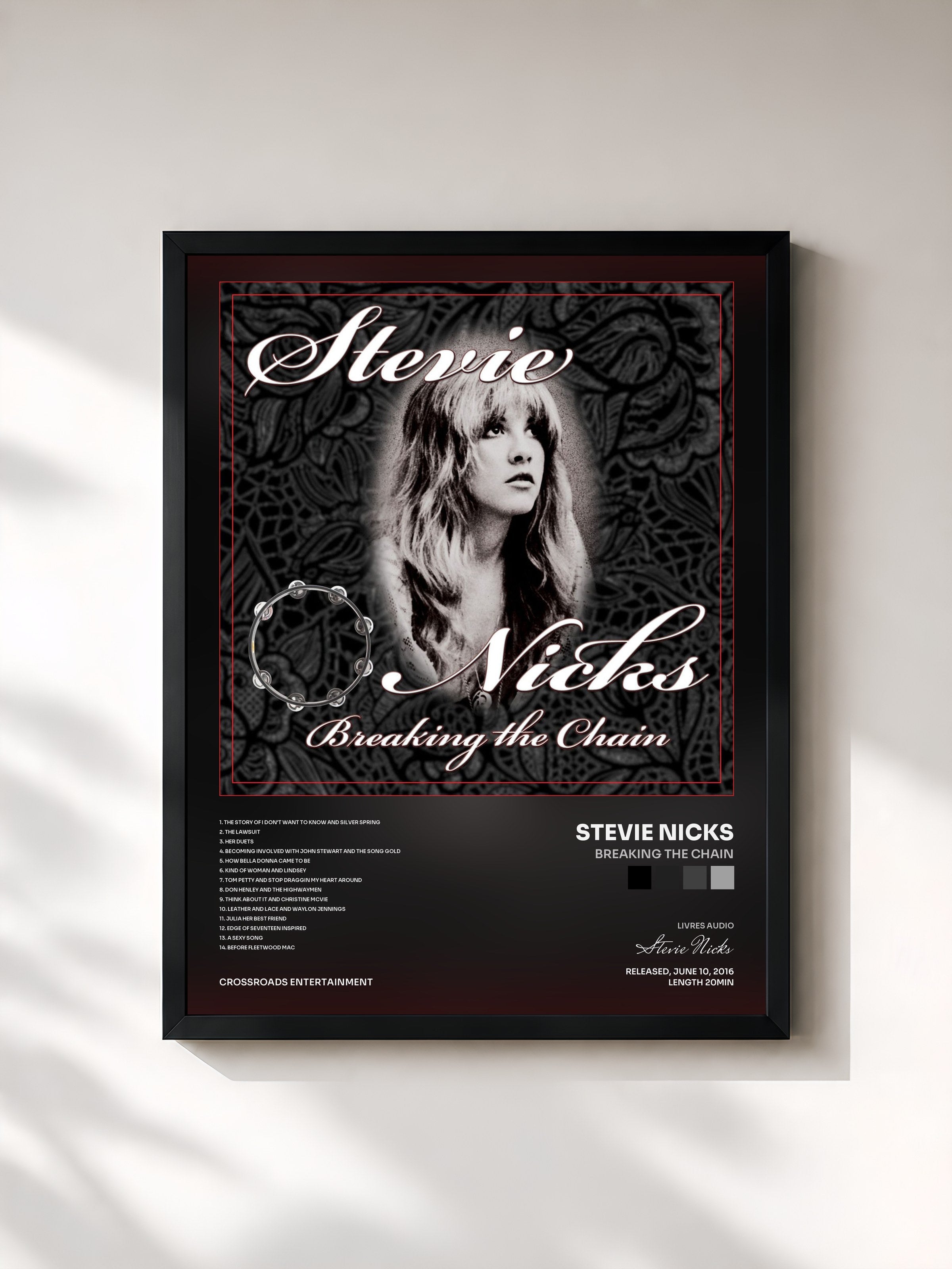 #noir Tableau de l'album Breaking the Chain de Stevie Nicks, cadre noir, imprimé et encadré en France