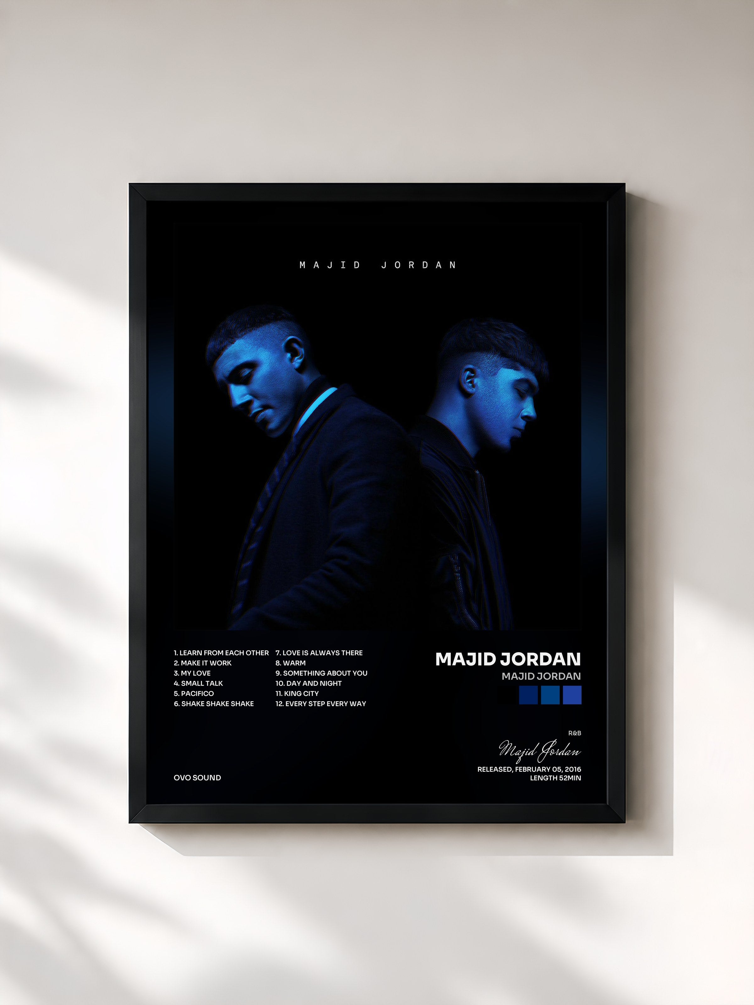 #noir Tableau de l'album Majid Jordan de Majid Jordan, cadre noir, imprimé et encadré en France