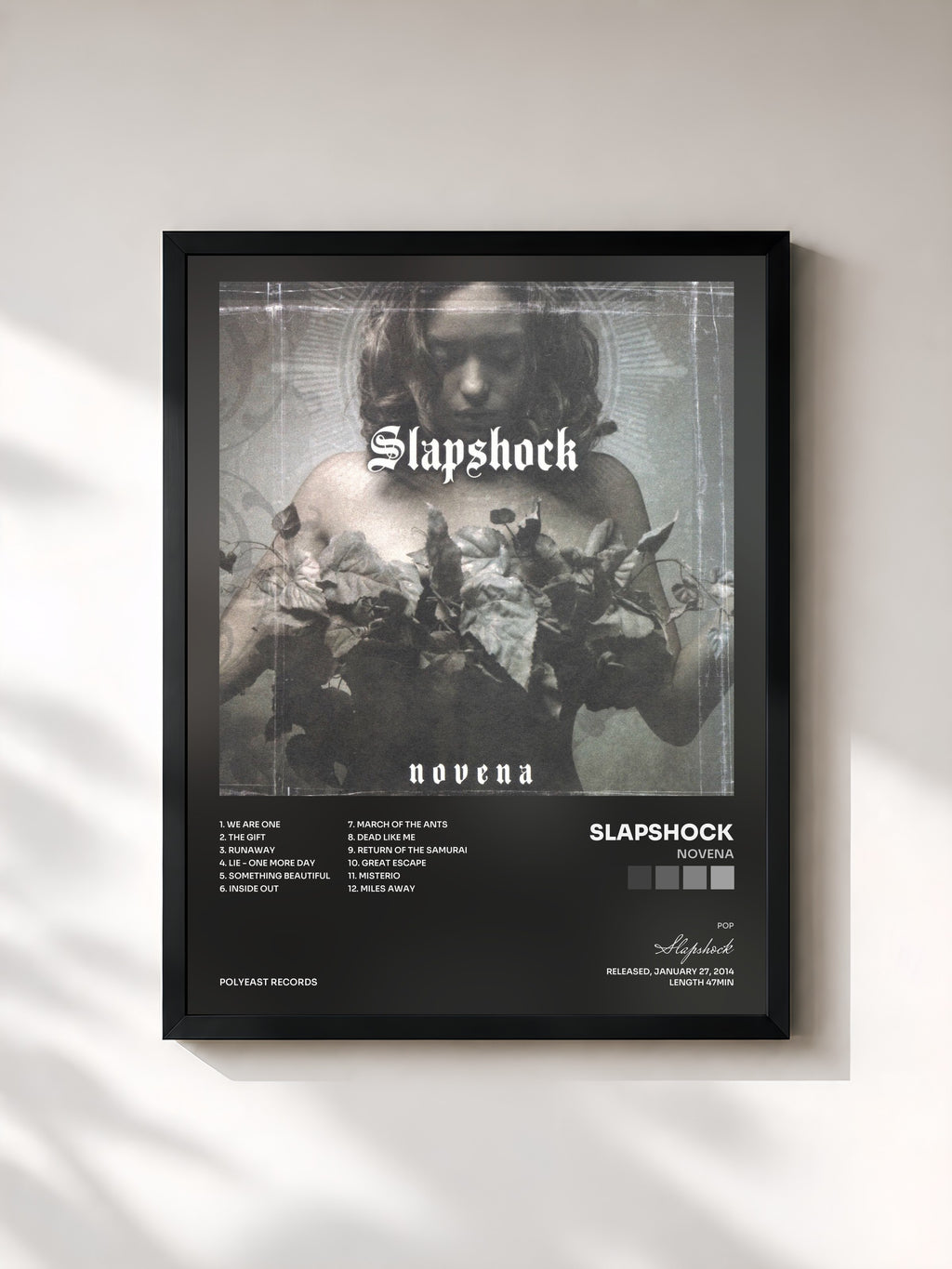 #noir Tableau de l'album Novena de Slapshock, cadre noir, imprimé et encadré en France