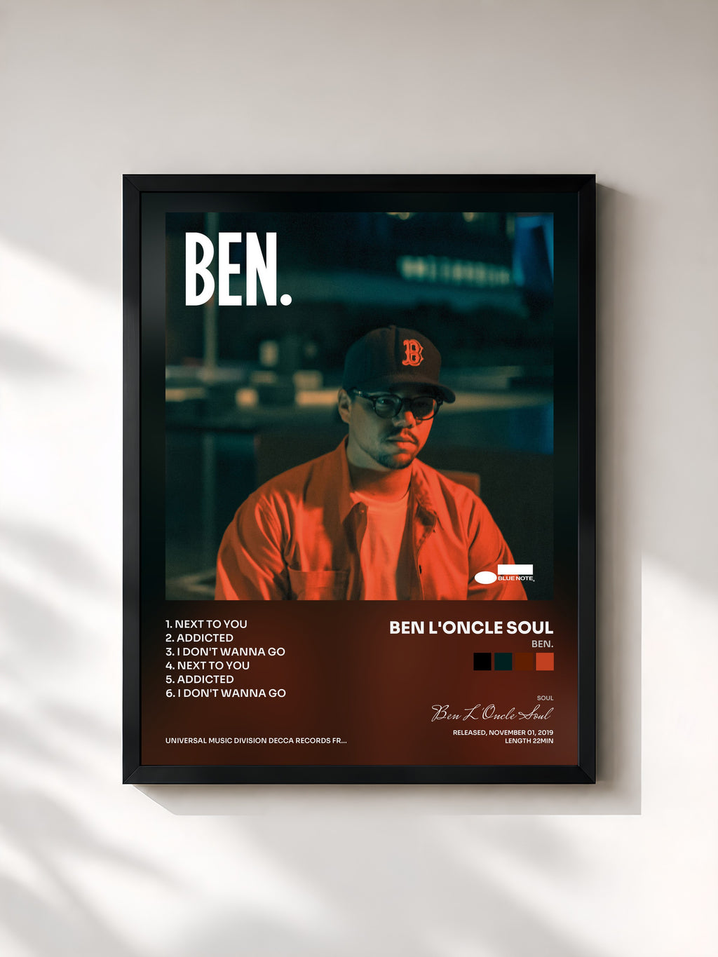 #noir Tableau de l'album Ben. de Ben L'Oncle Soul, cadre noir, imprimé et encadré en France