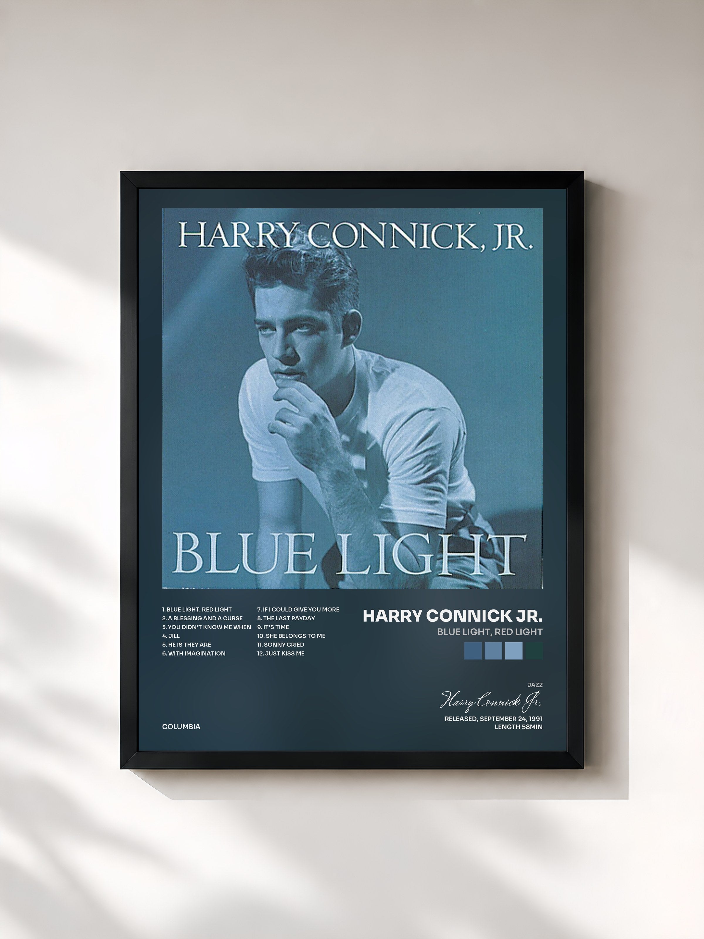 #noir Tableau de l'album Blue Light, Red Light de Harry Connick Jr., cadre noir, imprimé et encadré en France