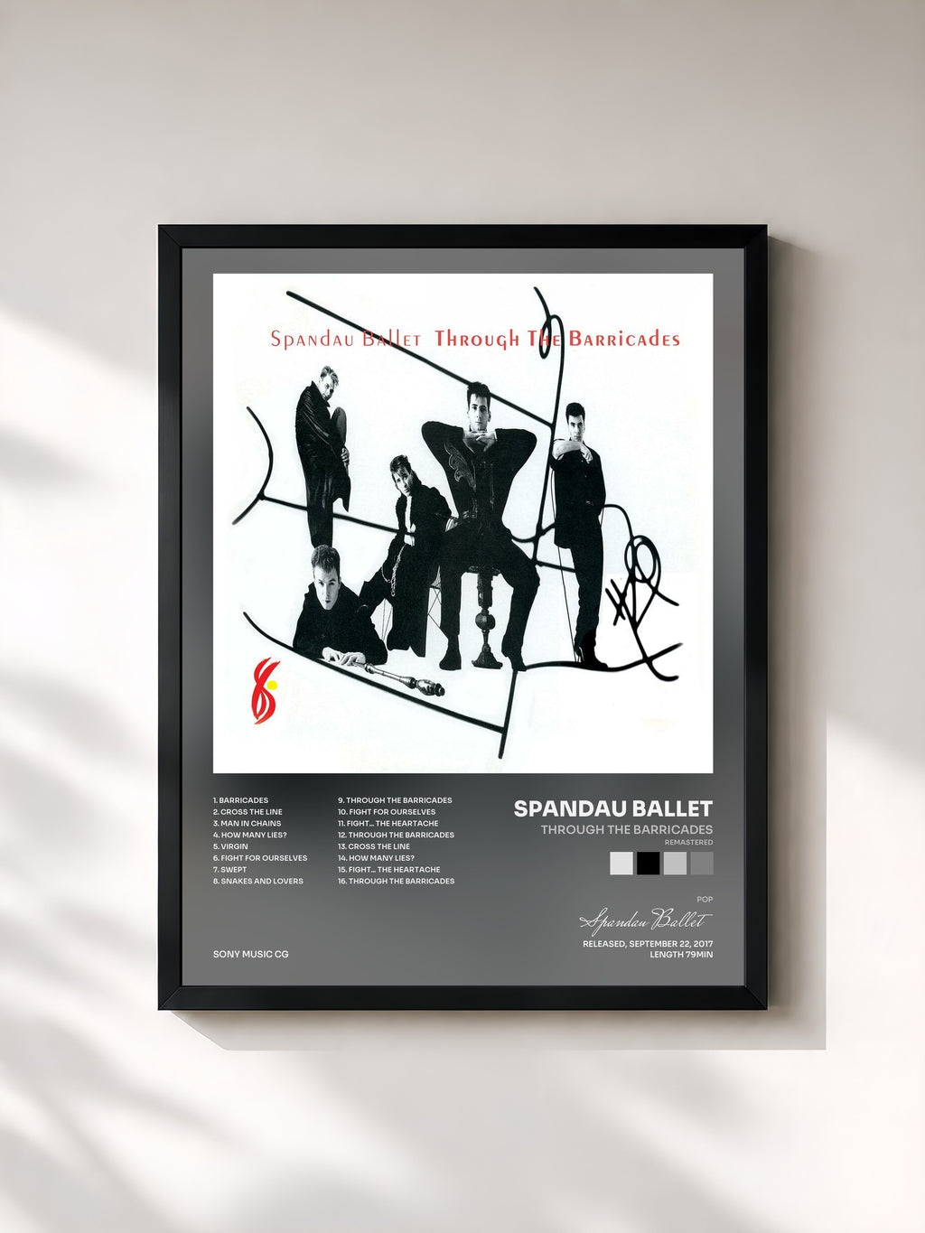#noir Tableau de l'album Through the Barricades (Remastered) de Spandau Ballet, cadre noir, imprimé et encadré en France