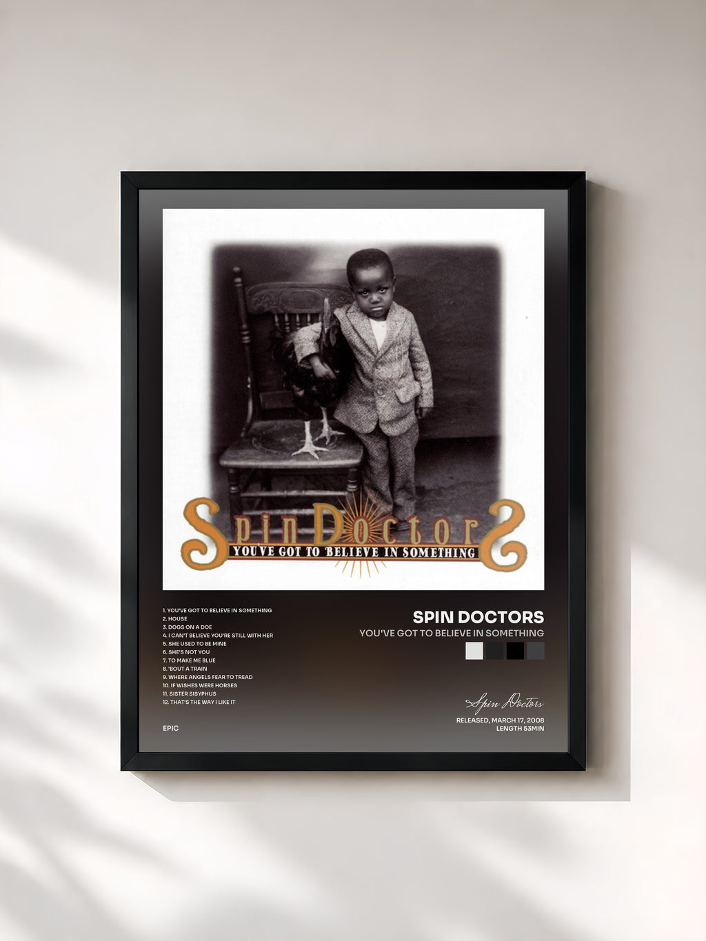 #noir Tableau de l'album You've Got To Believe In Something de Spin Doctors, cadre noir, imprimé et encadré en France
