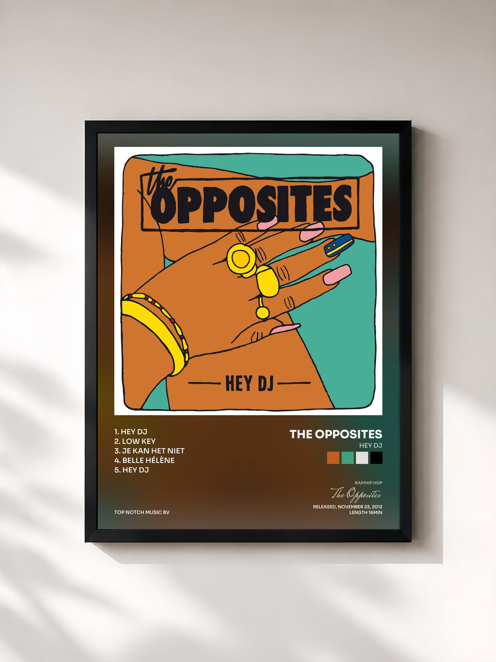 #noir Tableau de l'album Hey DJ de The Opposites, cadre noir, imprimé et encadré en France