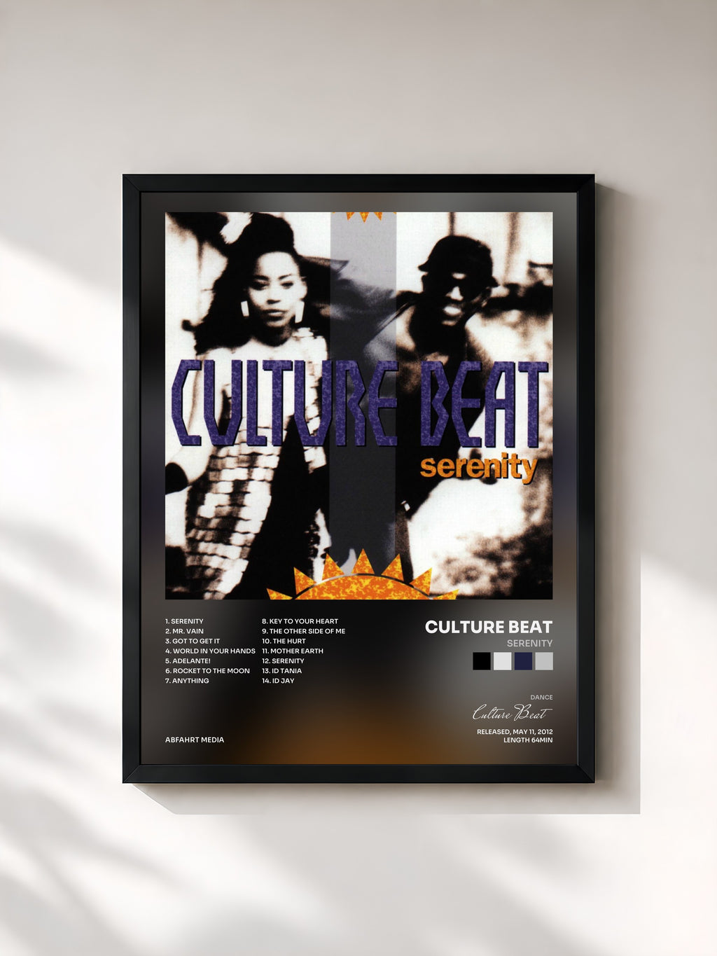 #noir Tableau de l'album Serenity de Culture Beat, cadre noir, imprimé et encadré en France