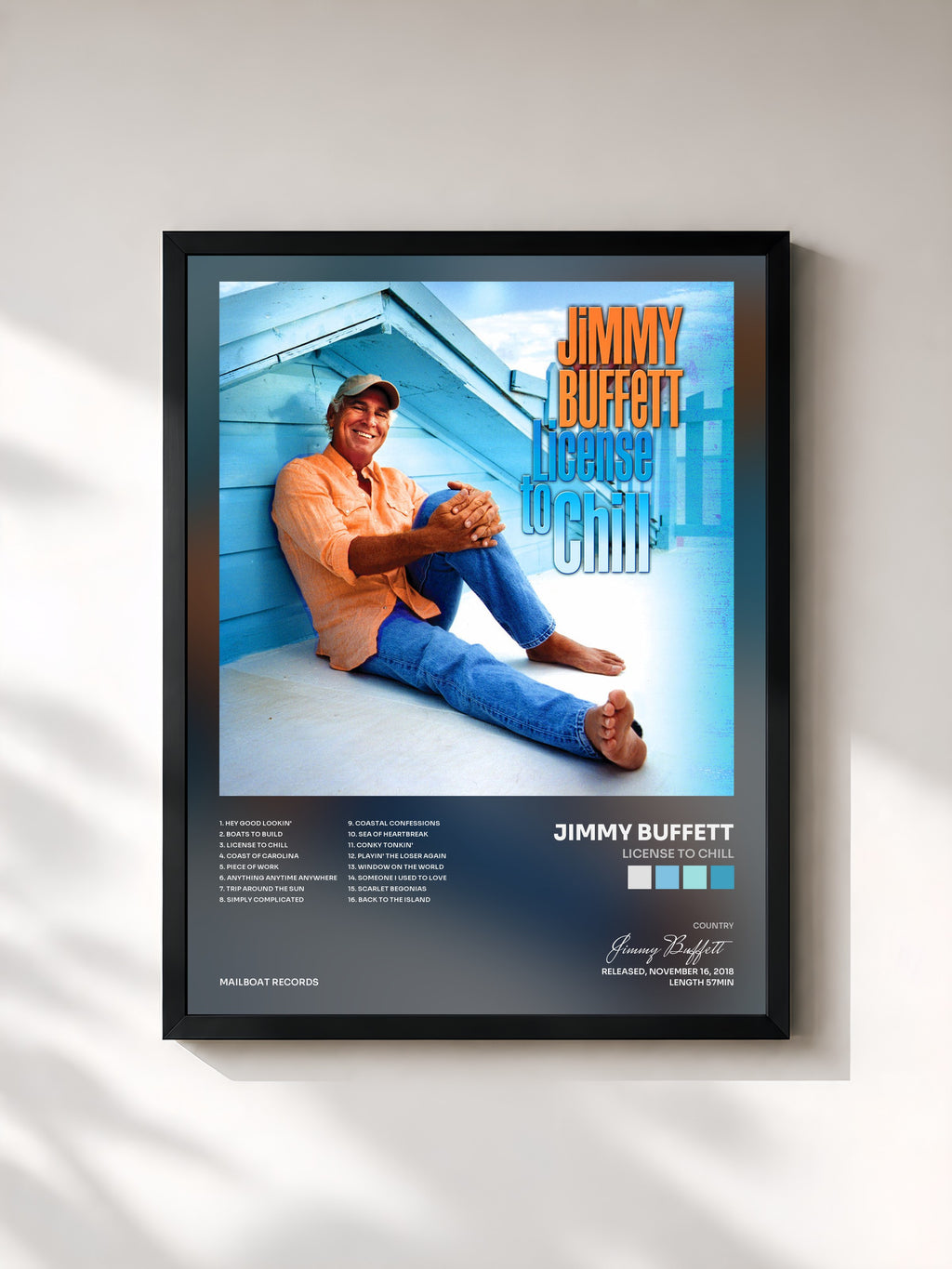 #noir Tableau de l'album License to Chill de Jimmy Buffett, cadre noir, imprimé et encadré en France