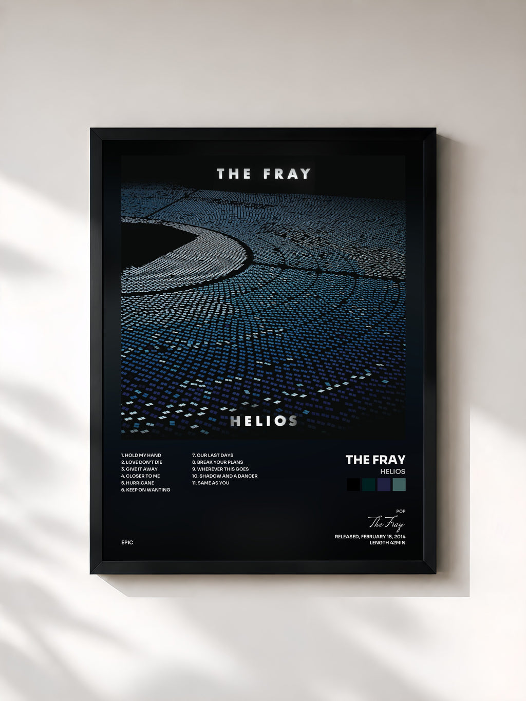 #noir Tableau de l'album Helios de The Fray, cadre noir, imprimé et encadré en France