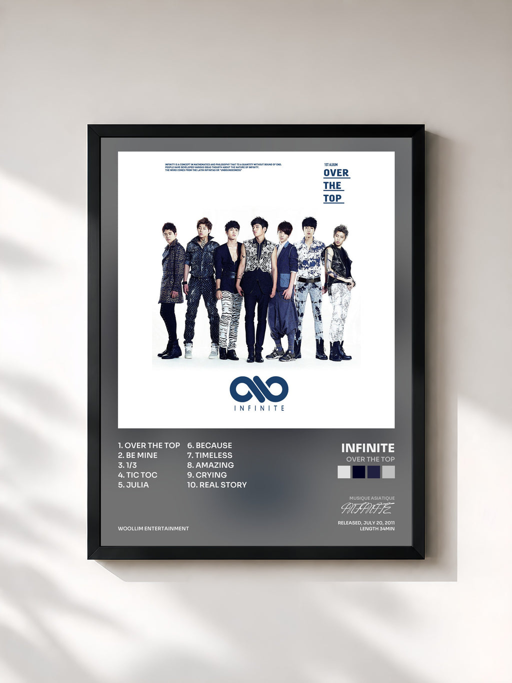 #noir Tableau de l'album Over The TOP de INFINITE, cadre noir, imprimé et encadré en France