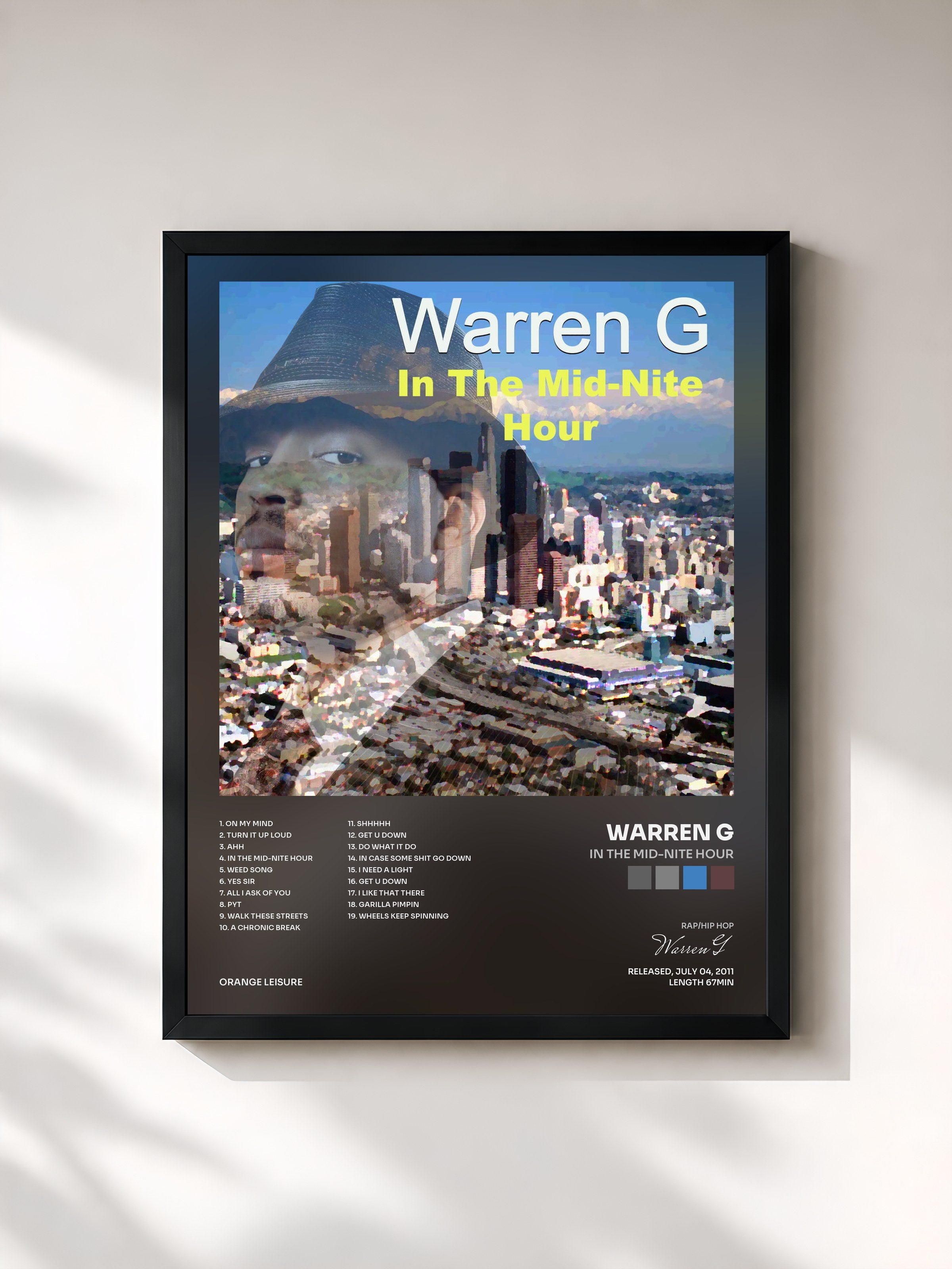 #noir Tableau de l'album In the Mid-Nite Hour de Warren G, cadre noir, imprimé et encadré en France