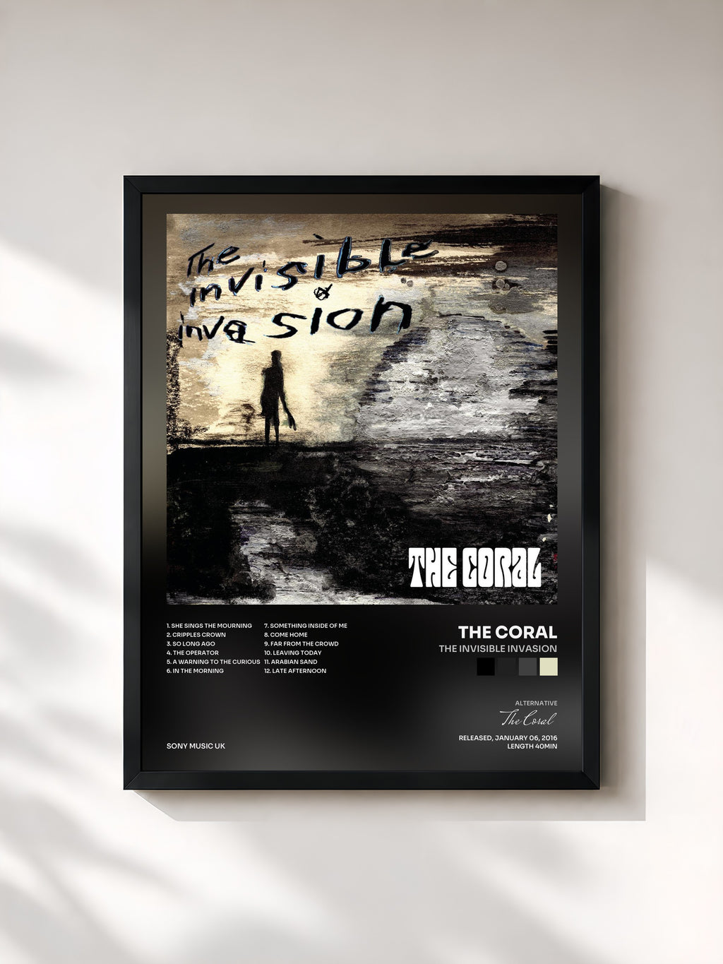 #noir Tableau de l'album The Invisible Invasion de The Coral, cadre noir, imprimé et encadré en France