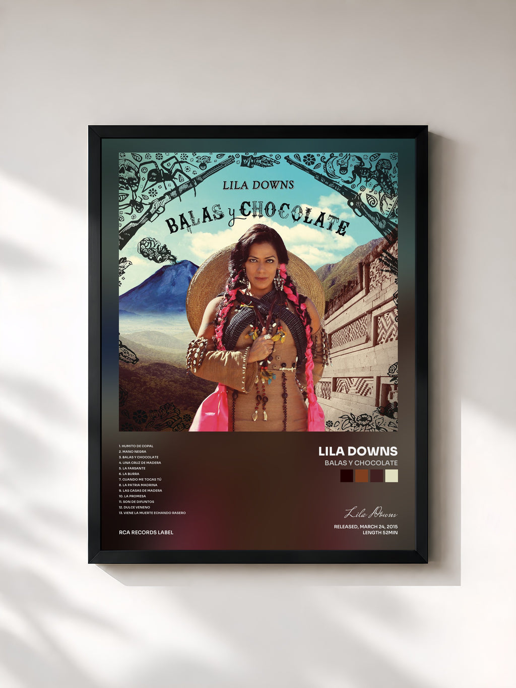 #noir Tableau de l'album Balas y Chocolate de Lila Downs, cadre noir, imprimé et encadré en France
