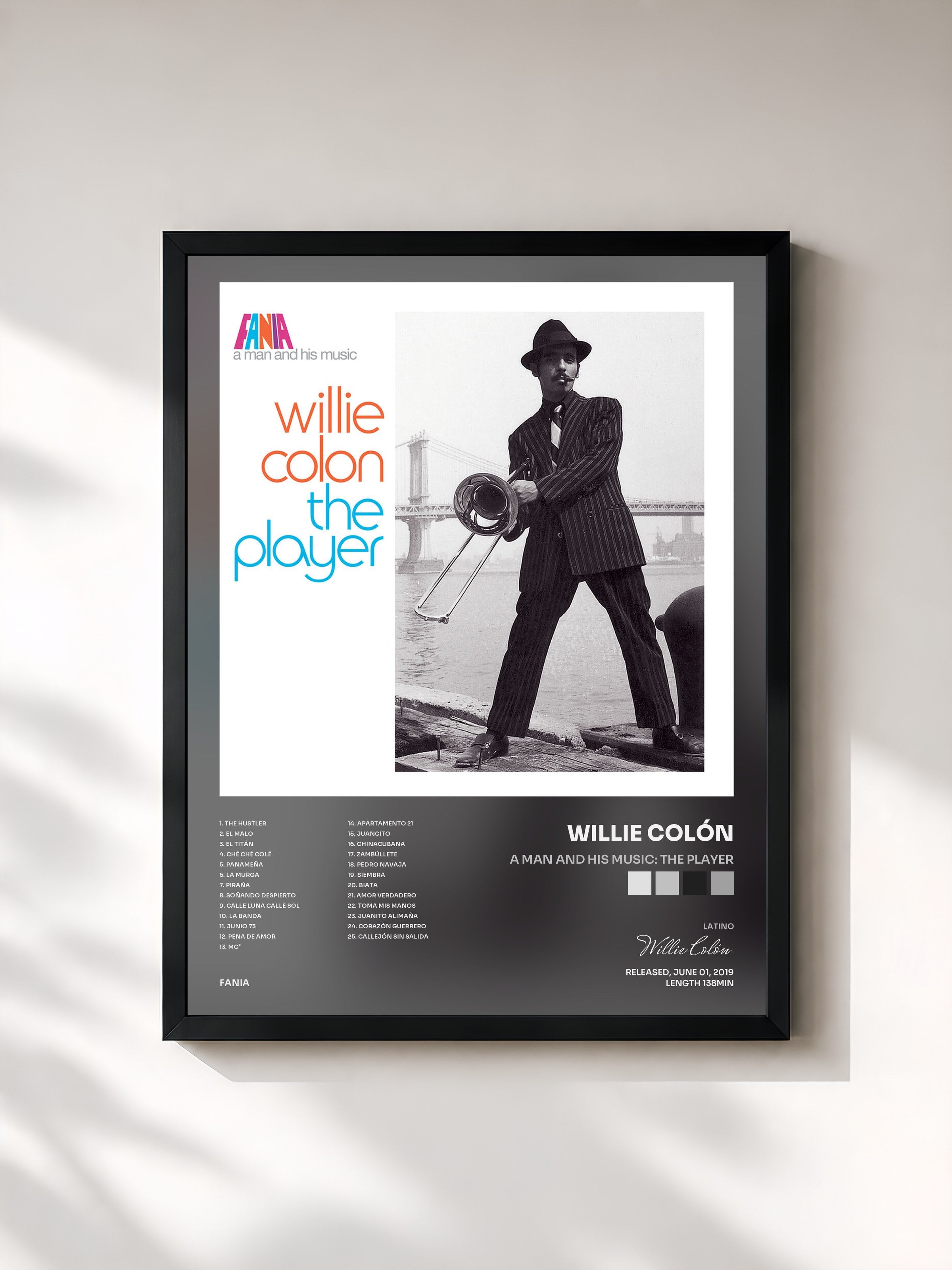 #noir Tableau de l'album A Man And His Music: The Player de Willie Colón, cadre noir, imprimé et encadré en France