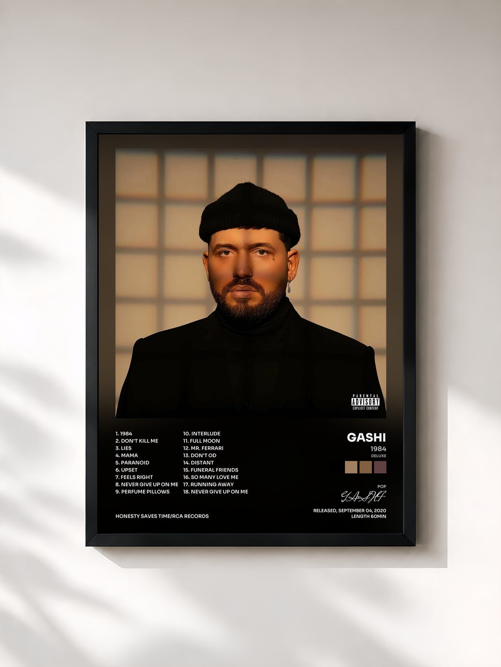 #noir Tableau de l'album 1984 (Deluxe) de GASHI, cadre noir, imprimé et encadré en France