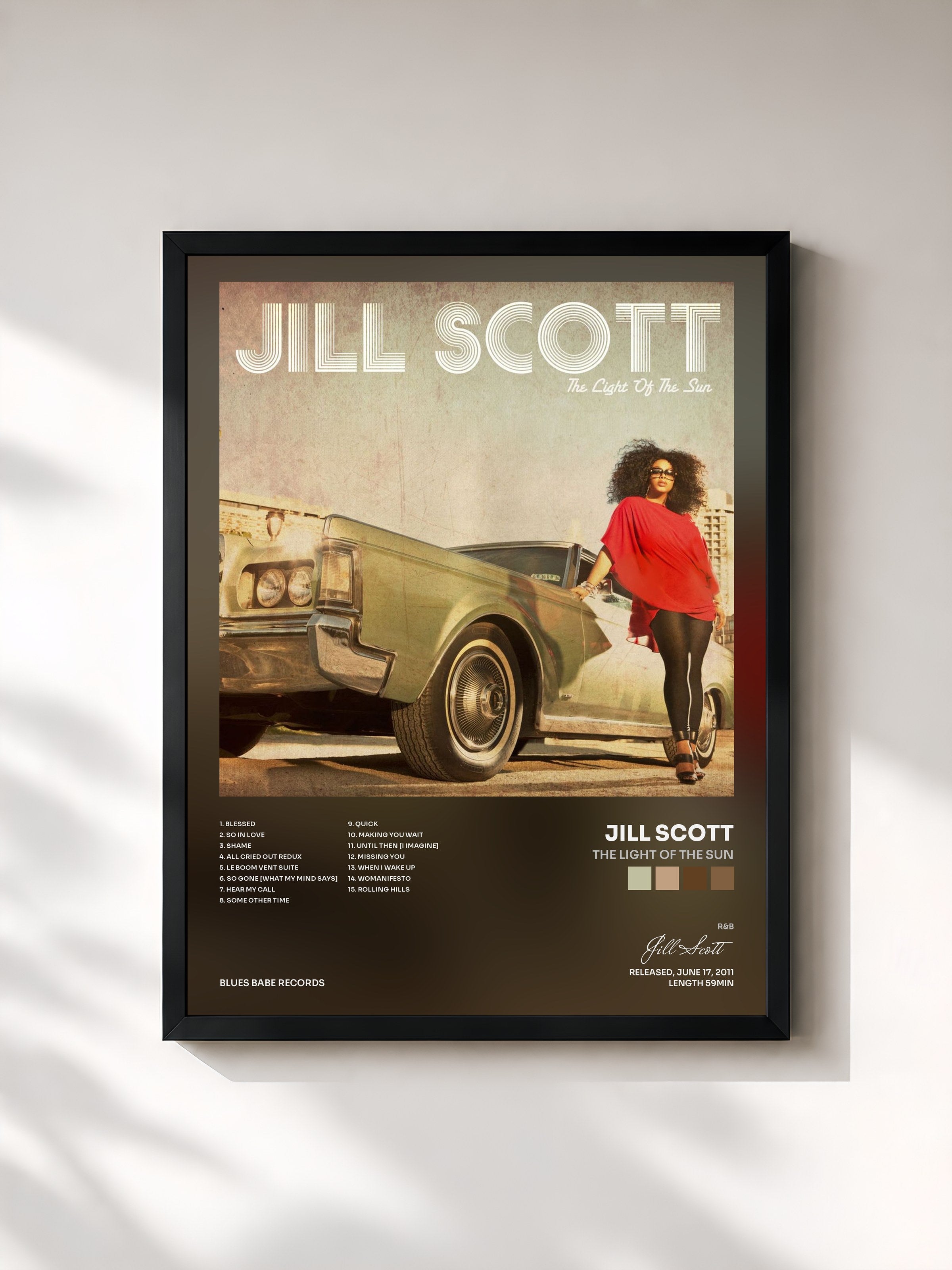 #noir Tableau de l'album The Light of the Sun de Jill Scott, cadre noir, imprimé et encadré en France