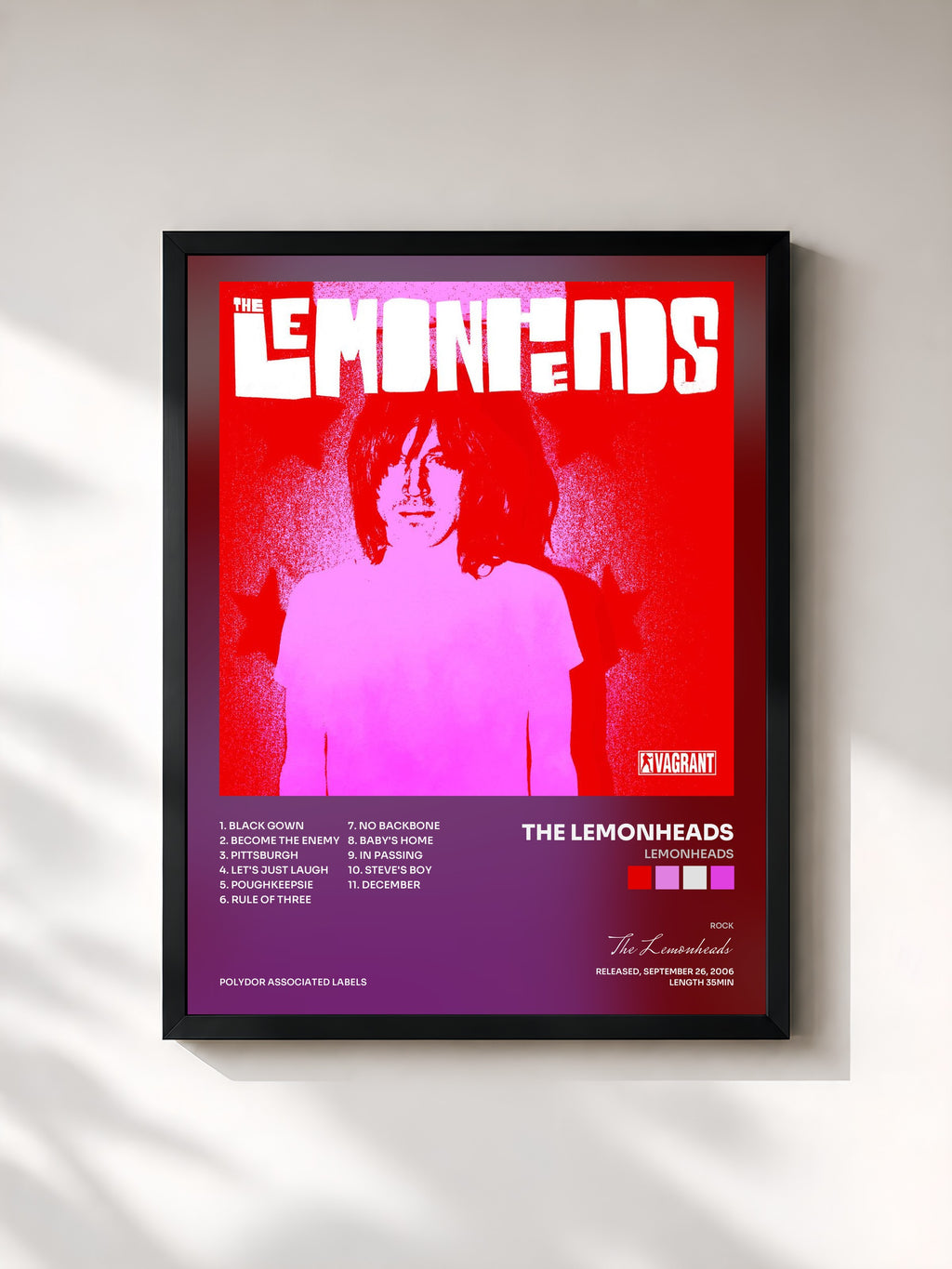 #noir Tableau de l'album Lemonheads de The Lemonheads, cadre noir, imprimé et encadré en France