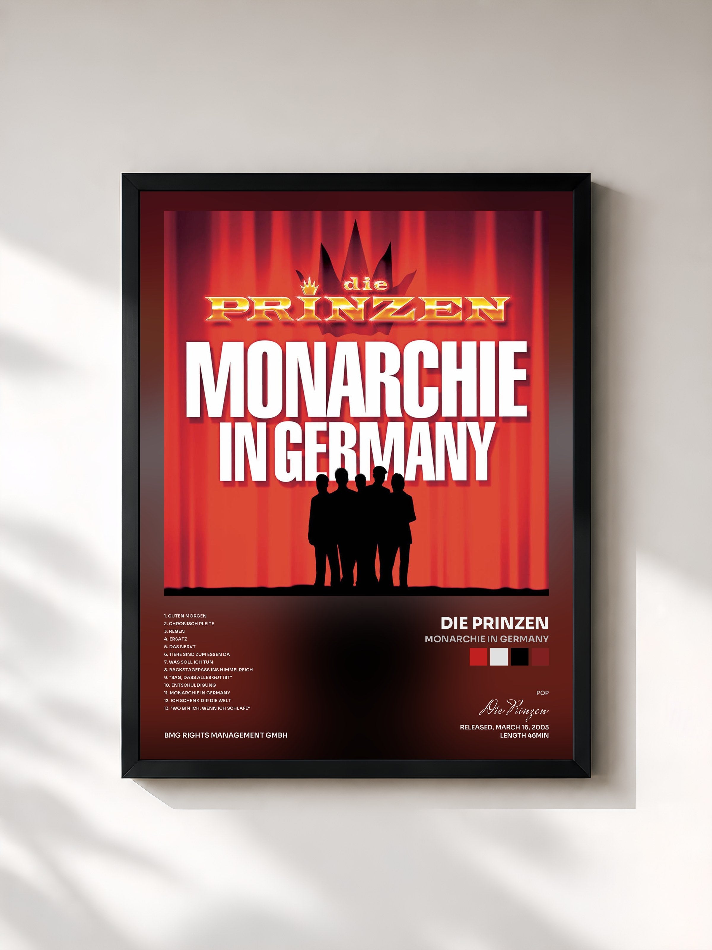 #noir Tableau de l'album Monarchie in Germany de Die Prinzen, cadre noir, imprimé et encadré en France