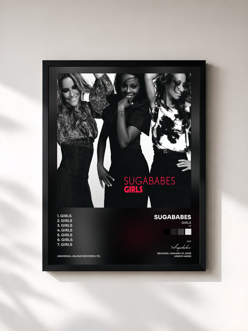 #noir Tableau de l'album Girls (EP) de Sugababes, cadre noir, imprimé et encadré en France