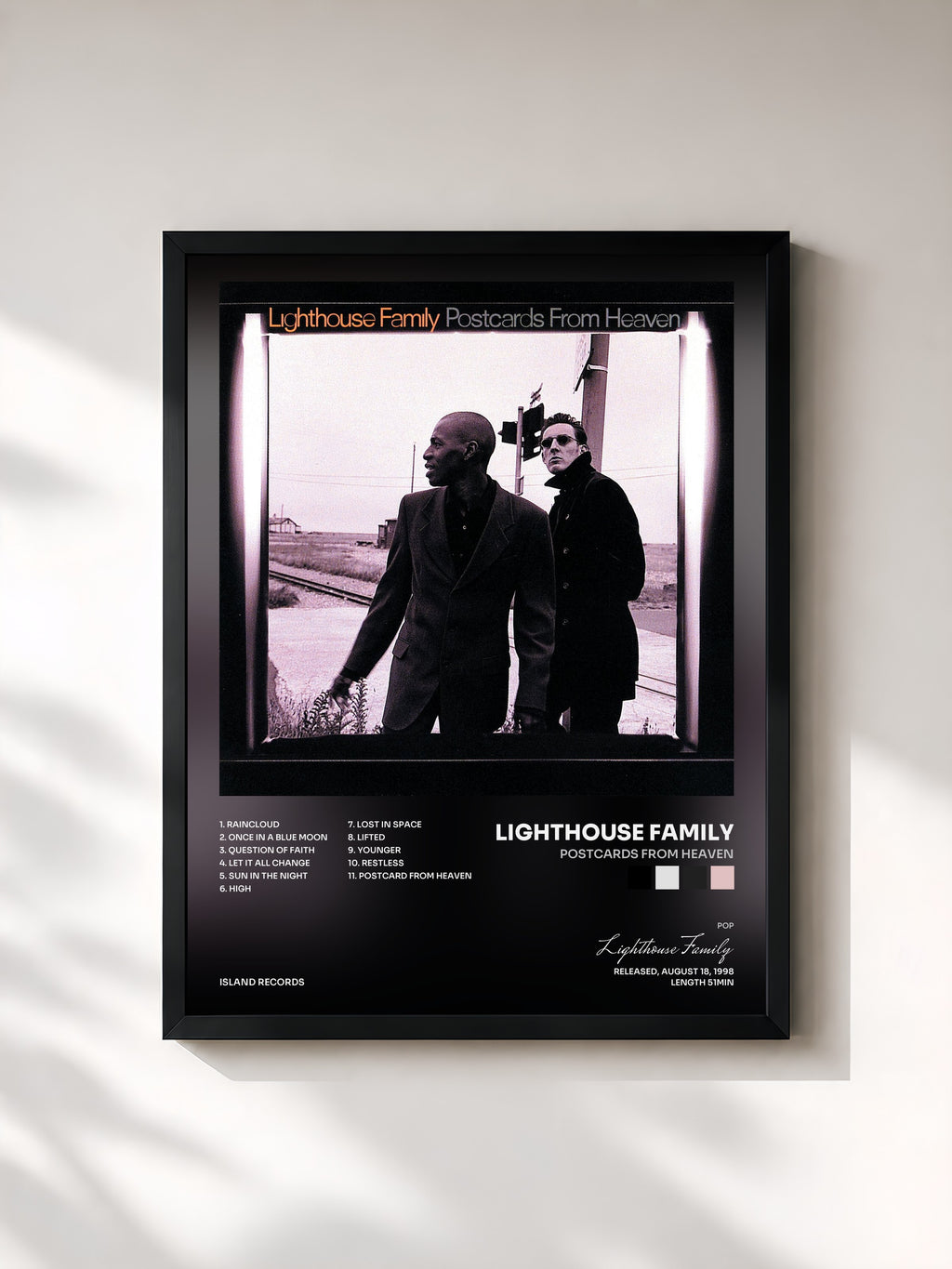 #noir Tableau de l'album Postcards From Heaven de Lighthouse Family, cadre noir, imprimé et encadré en France