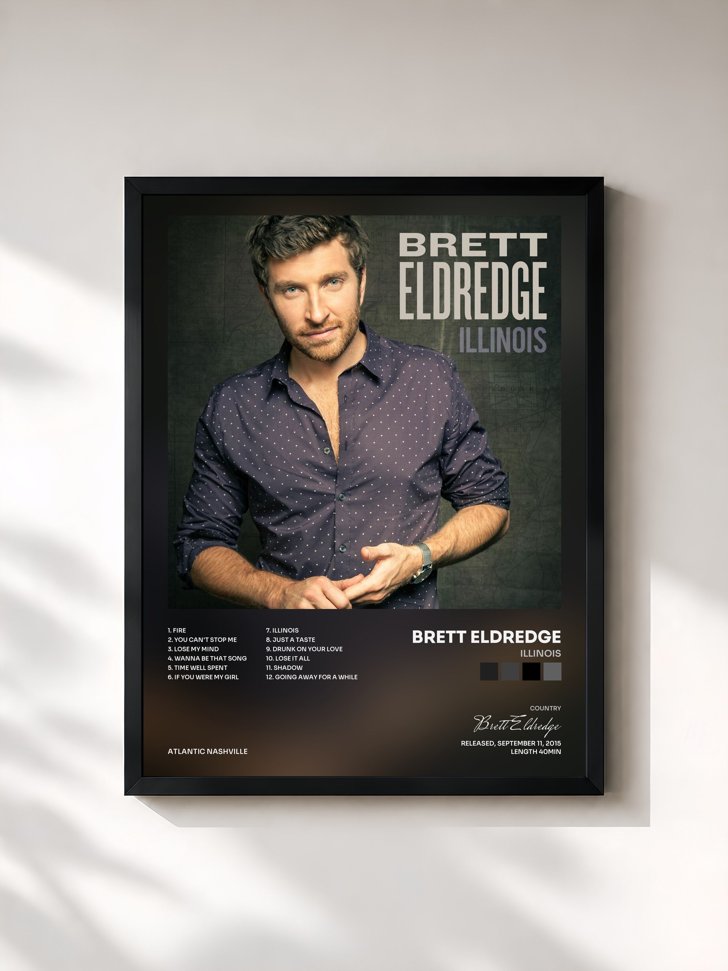 #noir Tableau de l'album Illinois de Brett Eldredge, cadre noir, imprimé et encadré en France