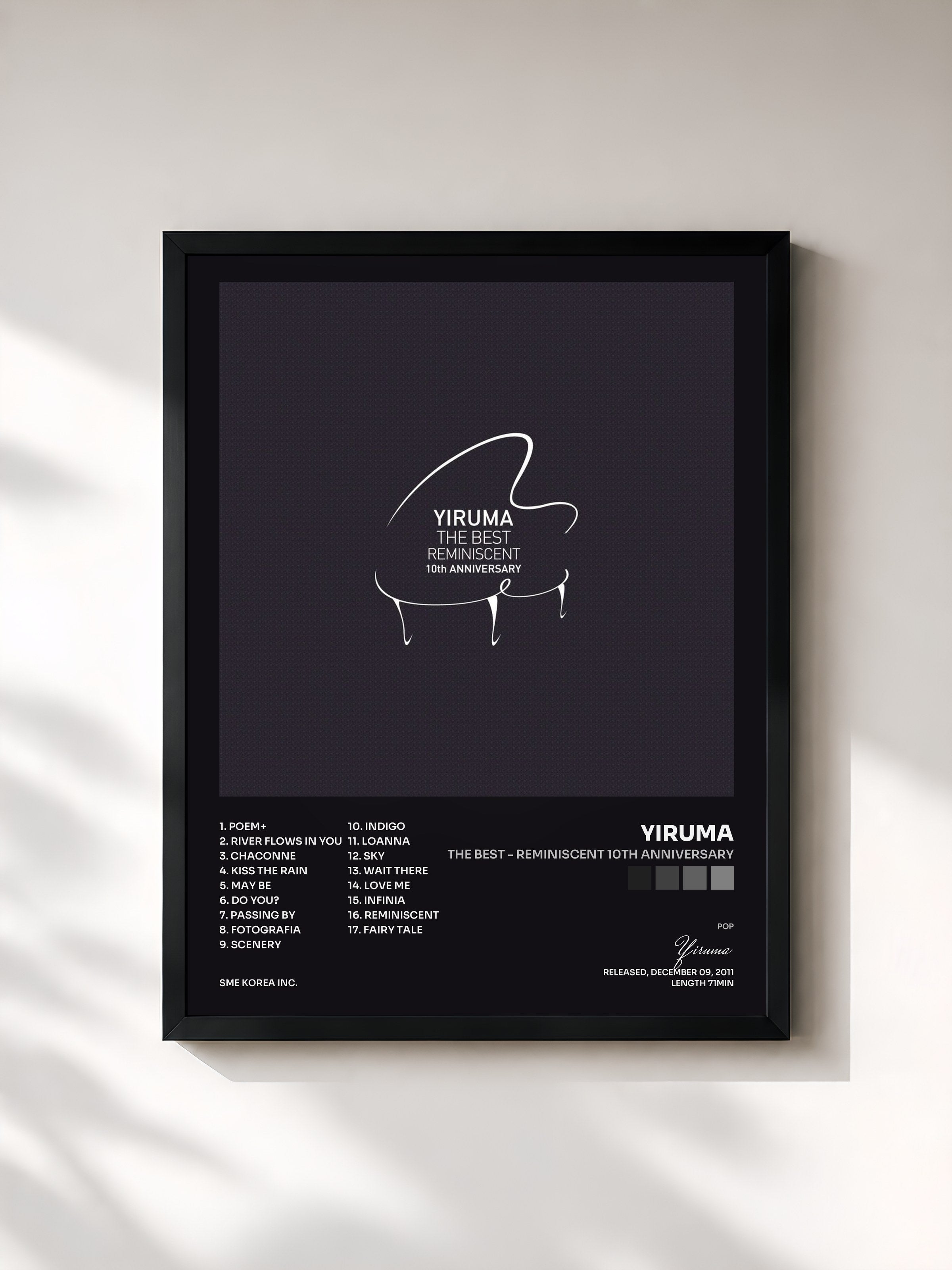 #noir Tableau de l'album The Best - Reminiscent 10th Anniversary de Yiruma, cadre noir, imprimé et encadré en France