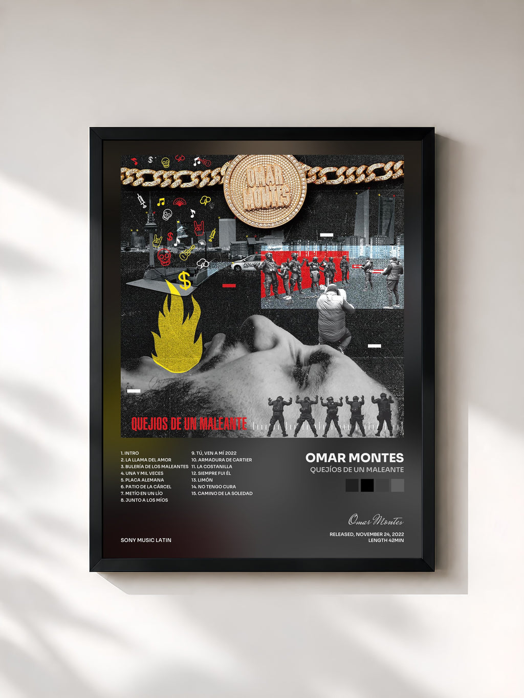 #noir Tableau de l'album Quejíos de un Maleante de Omar Montes, cadre noir, imprimé et encadré en France