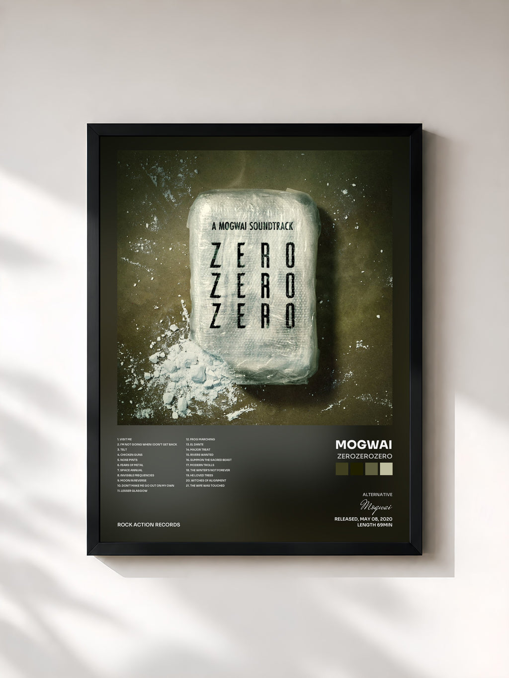 #noir Tableau de l'album ZEROZEROZERO de Mogwai, cadre noir, imprimé et encadré en France