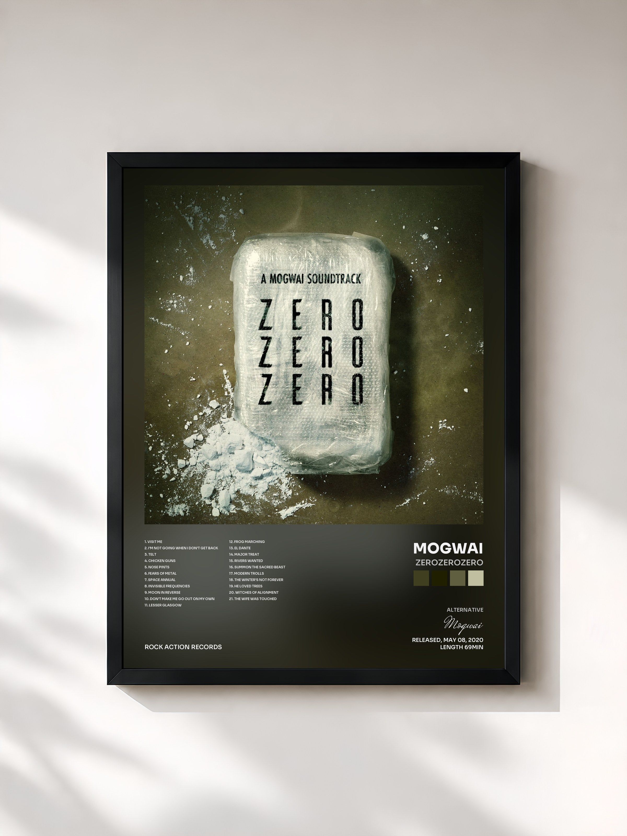 #noir Tableau de l'album ZEROZEROZERO de Mogwai, cadre noir, imprimé et encadré en France