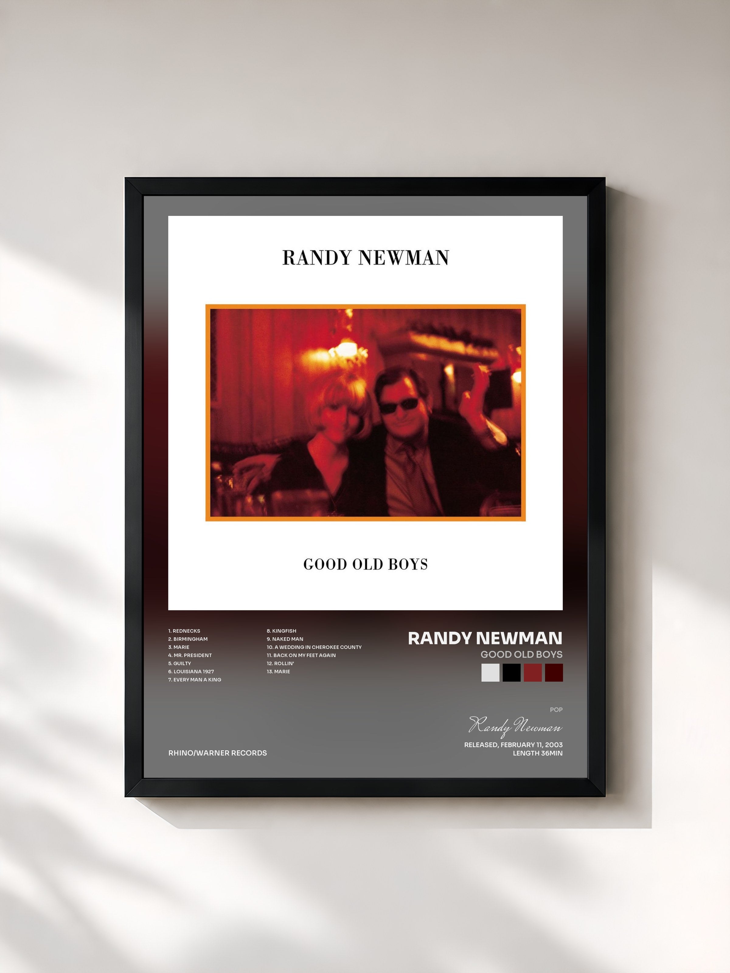 #noir Tableau de l'album Good Old Boys de Randy Newman, cadre noir, imprimé et encadré en France
