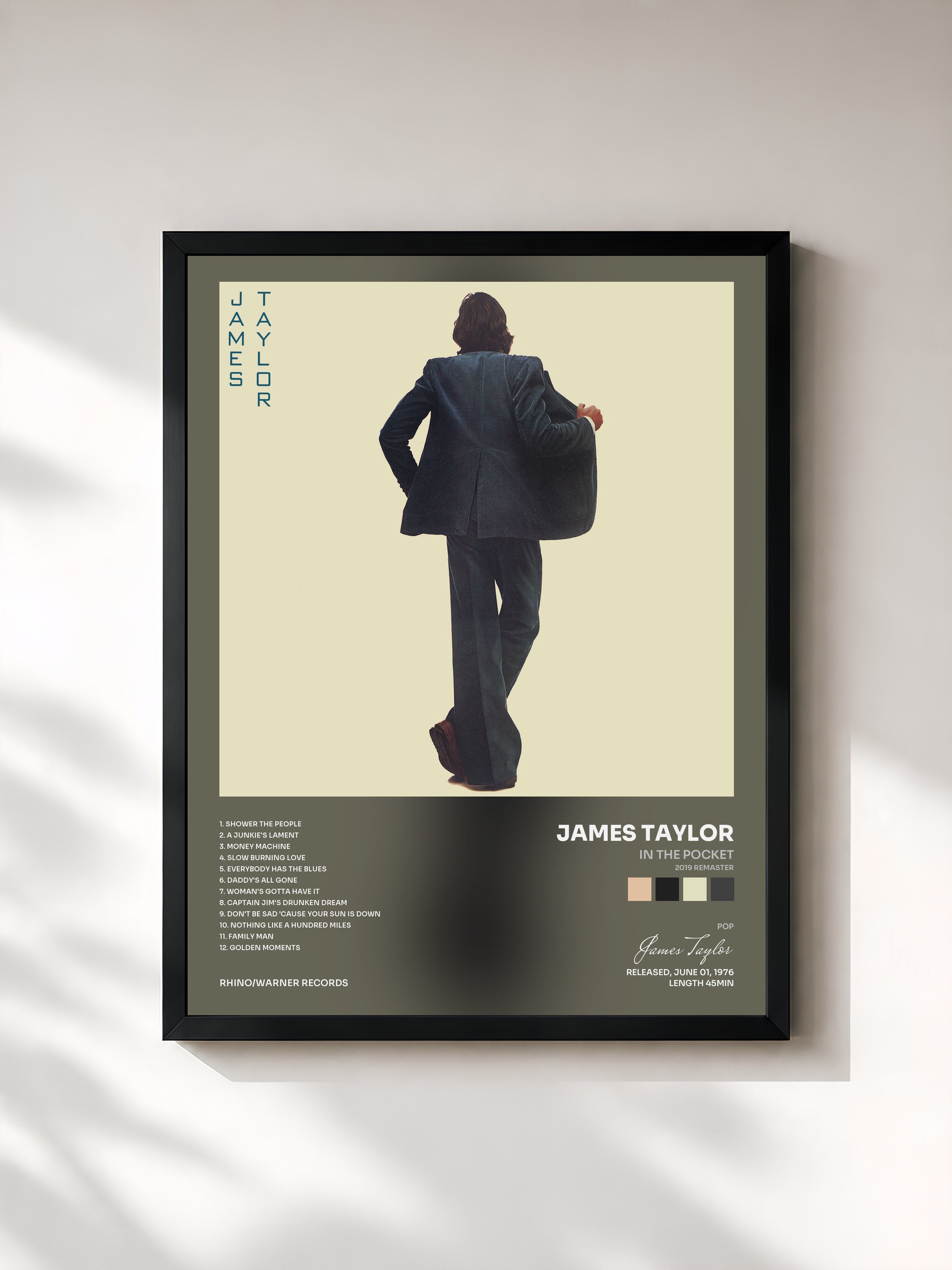 #noir Tableau de l'album In the Pocket (2019 Remaster) de James Taylor, cadre noir, imprimé et encadré en France