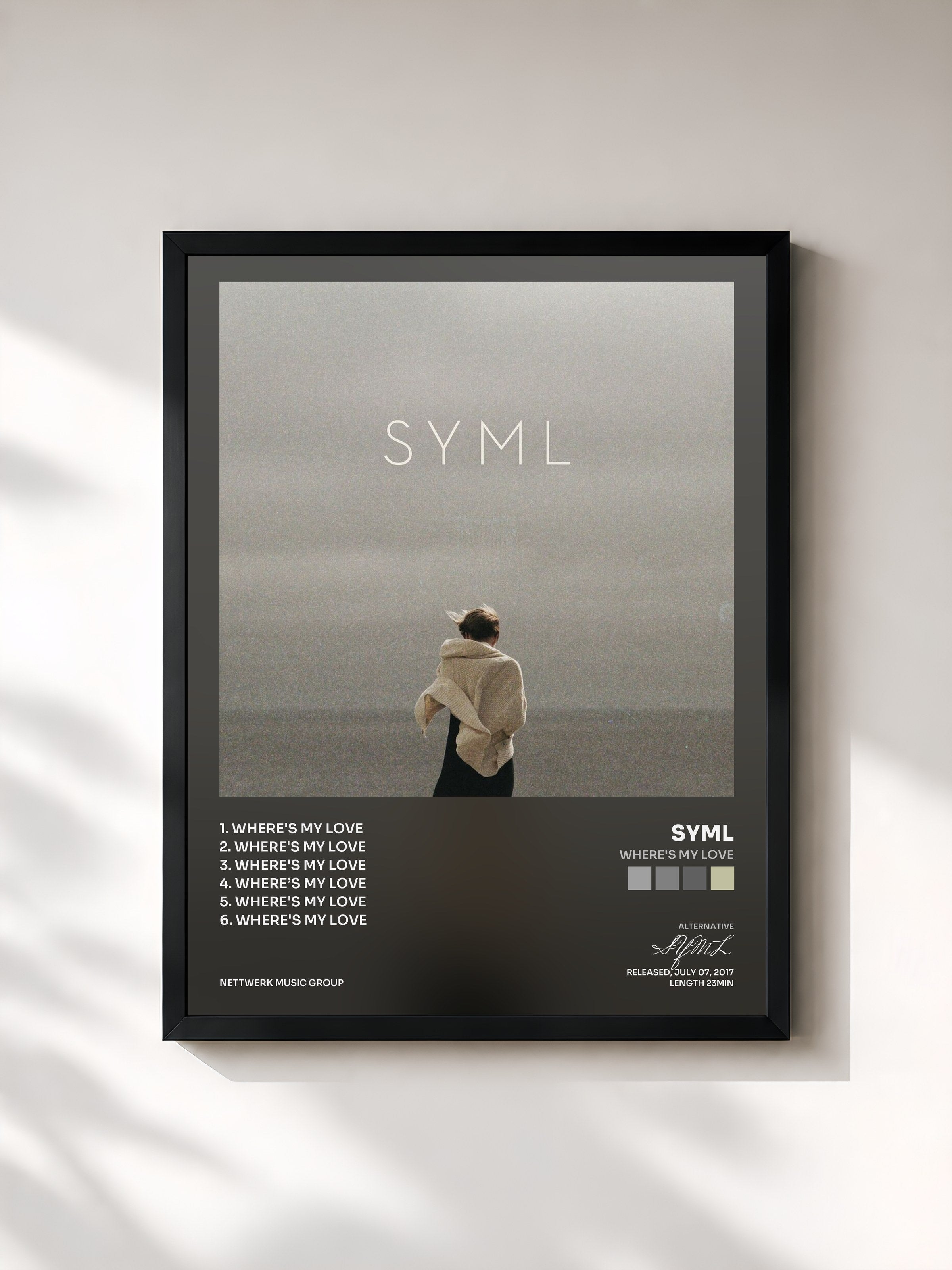 #noir Tableau de l'album Where's My Love de SYML, cadre noir, imprimé et encadré en France