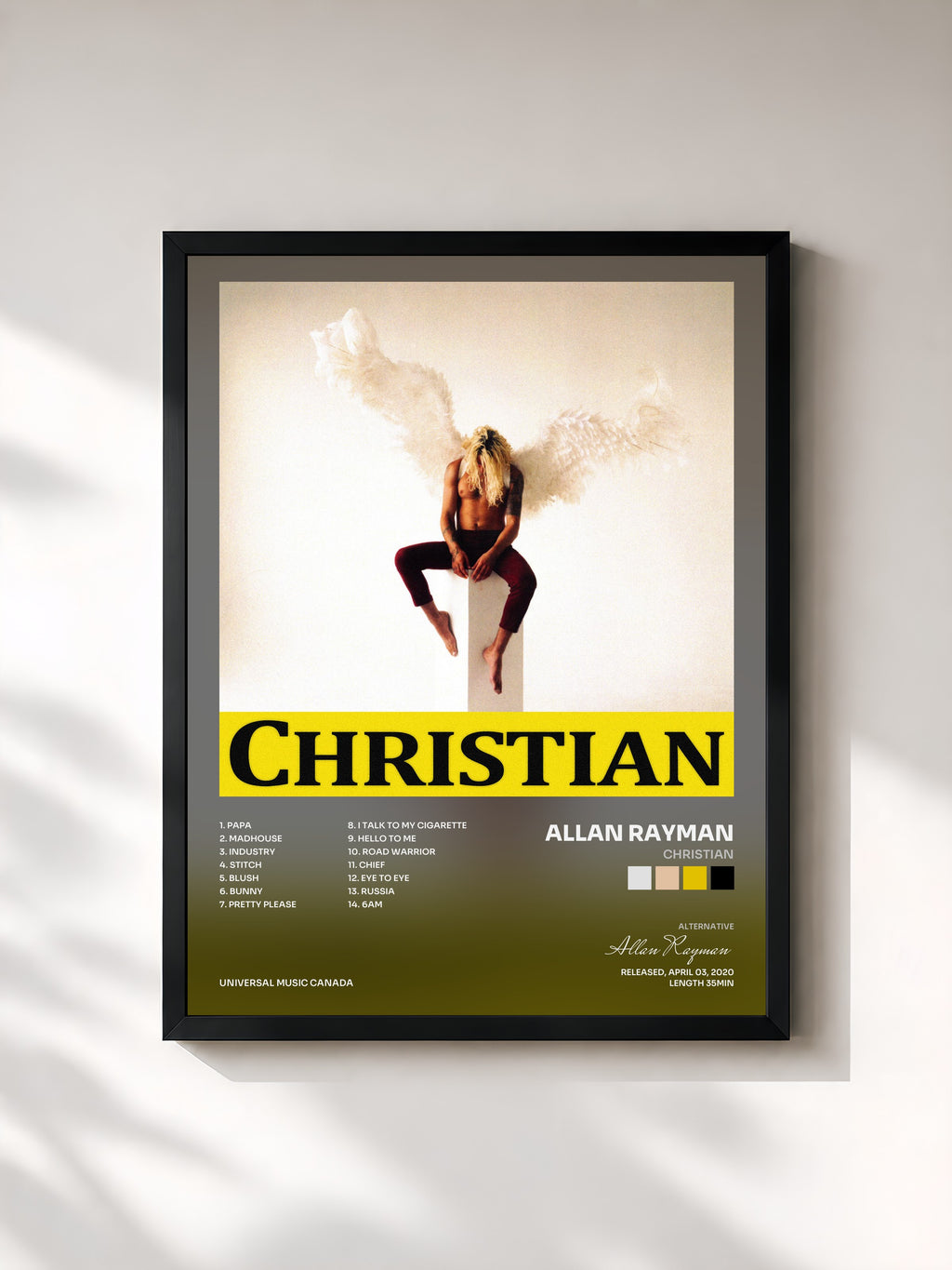 #noir Tableau de l'album Christian de Allan Rayman, cadre noir, imprimé et encadré en France