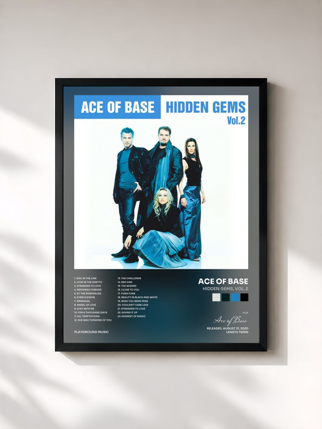 #noir Tableau de l'album Hidden Gems, Vol. 2 de Ace of Base, cadre noir, imprimé et encadré en France
