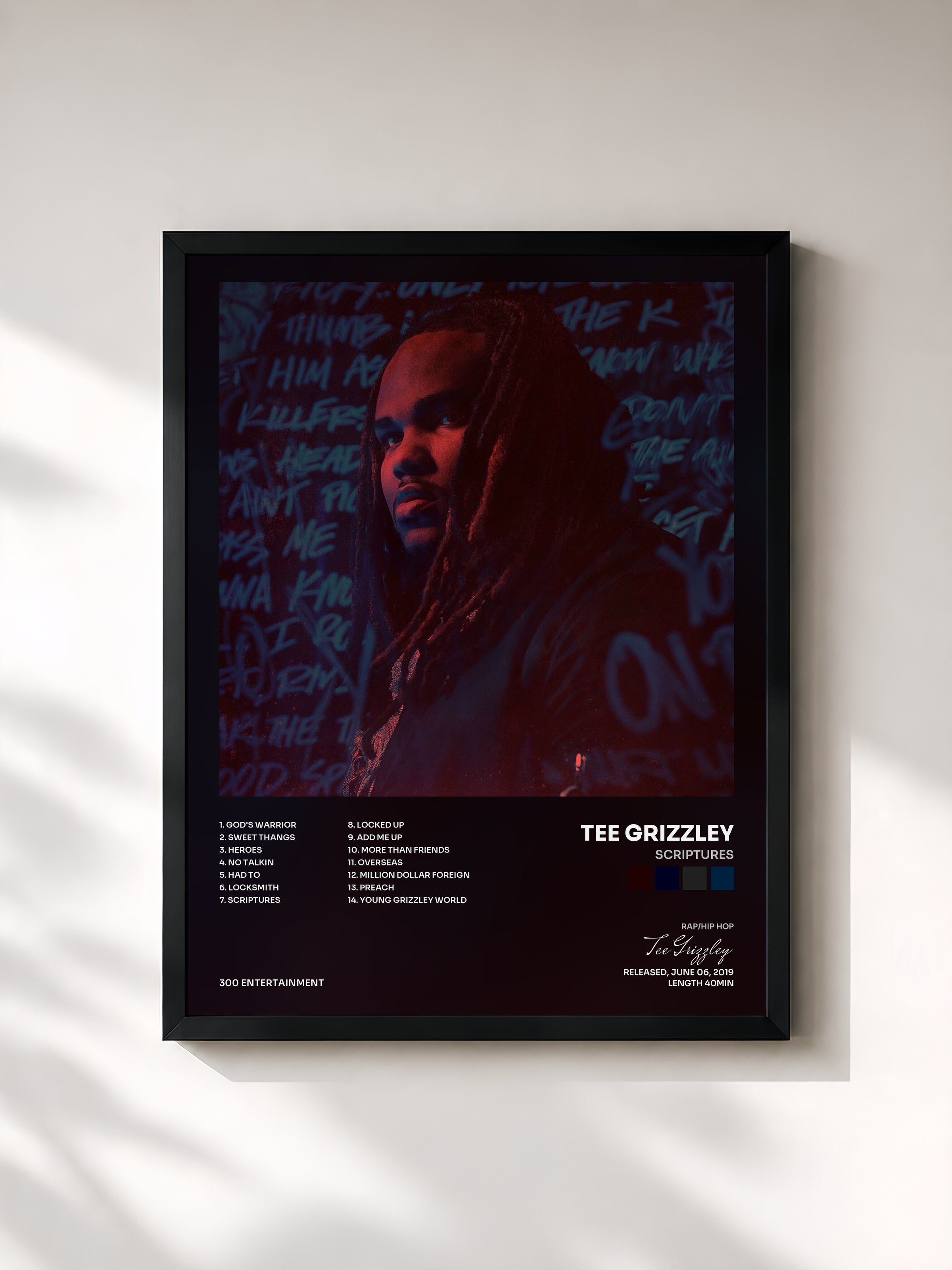 #noir Tableau de l'album Scriptures de Tee Grizzley, cadre noir, imprimé et encadré en France