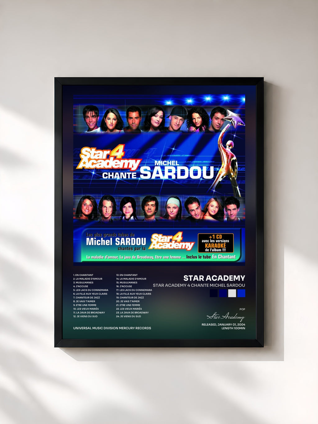 #noir Tableau de l'album Star Academy 4 Chante Michel Sardou de Star Academy, cadre noir, imprimé et encadré en France