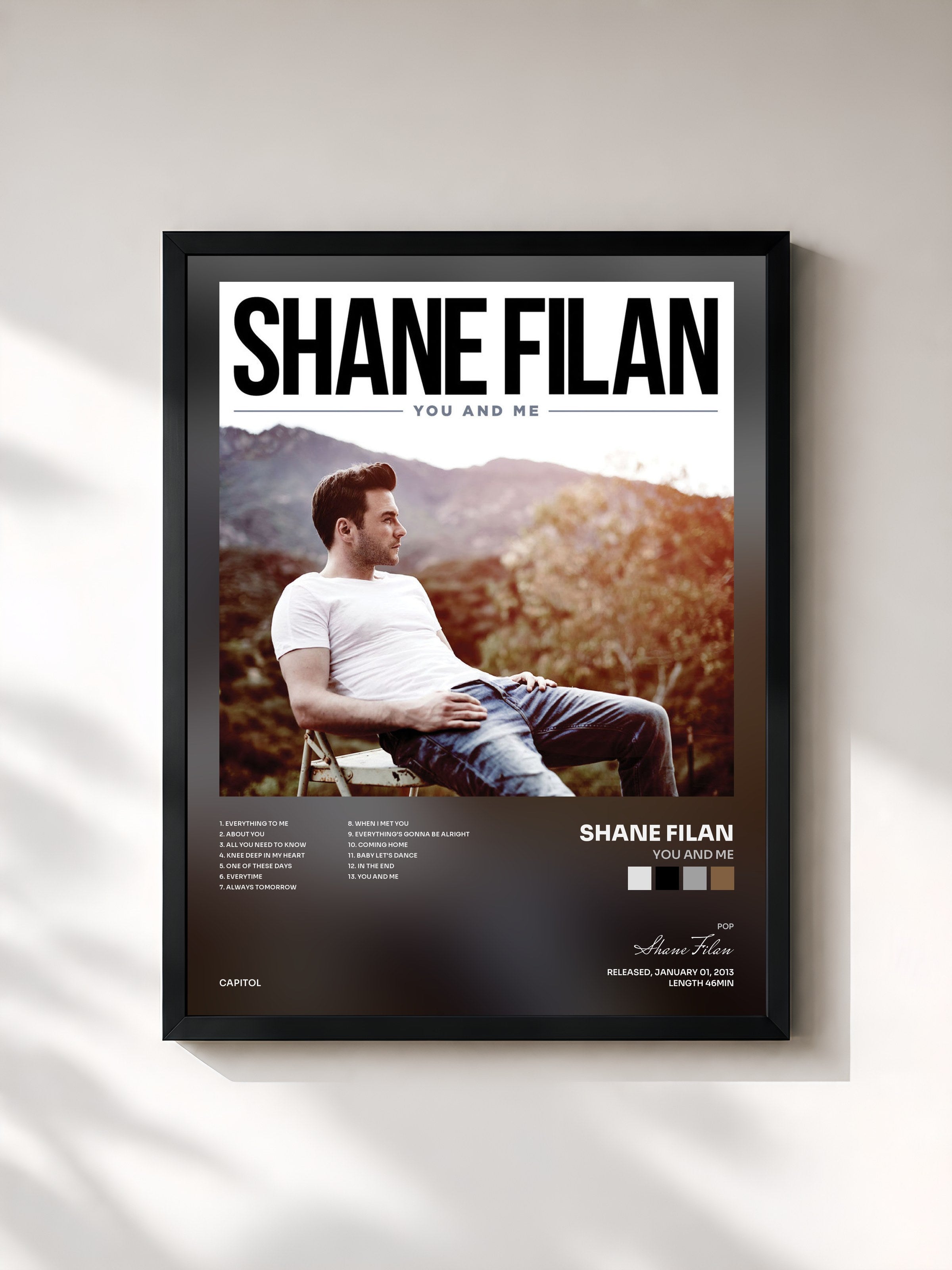 #noir Tableau de l'album You And Me de Shane Filan, cadre noir, imprimé et encadré en France