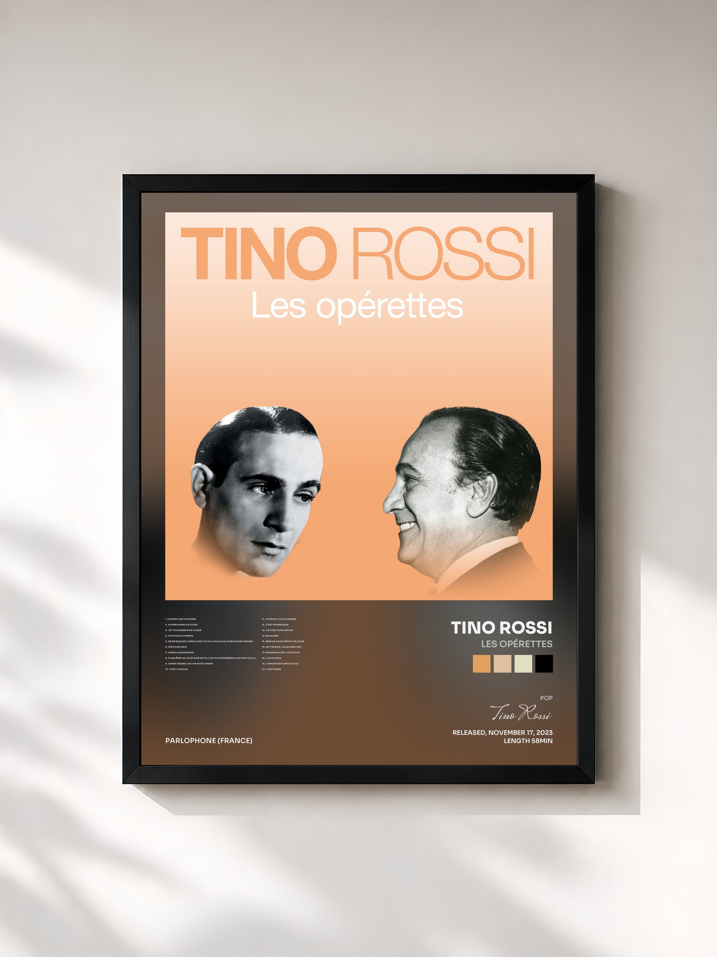 #noir Tableau de l'album Les opérettes de Tino Rossi, cadre noir, imprimé et encadré en France