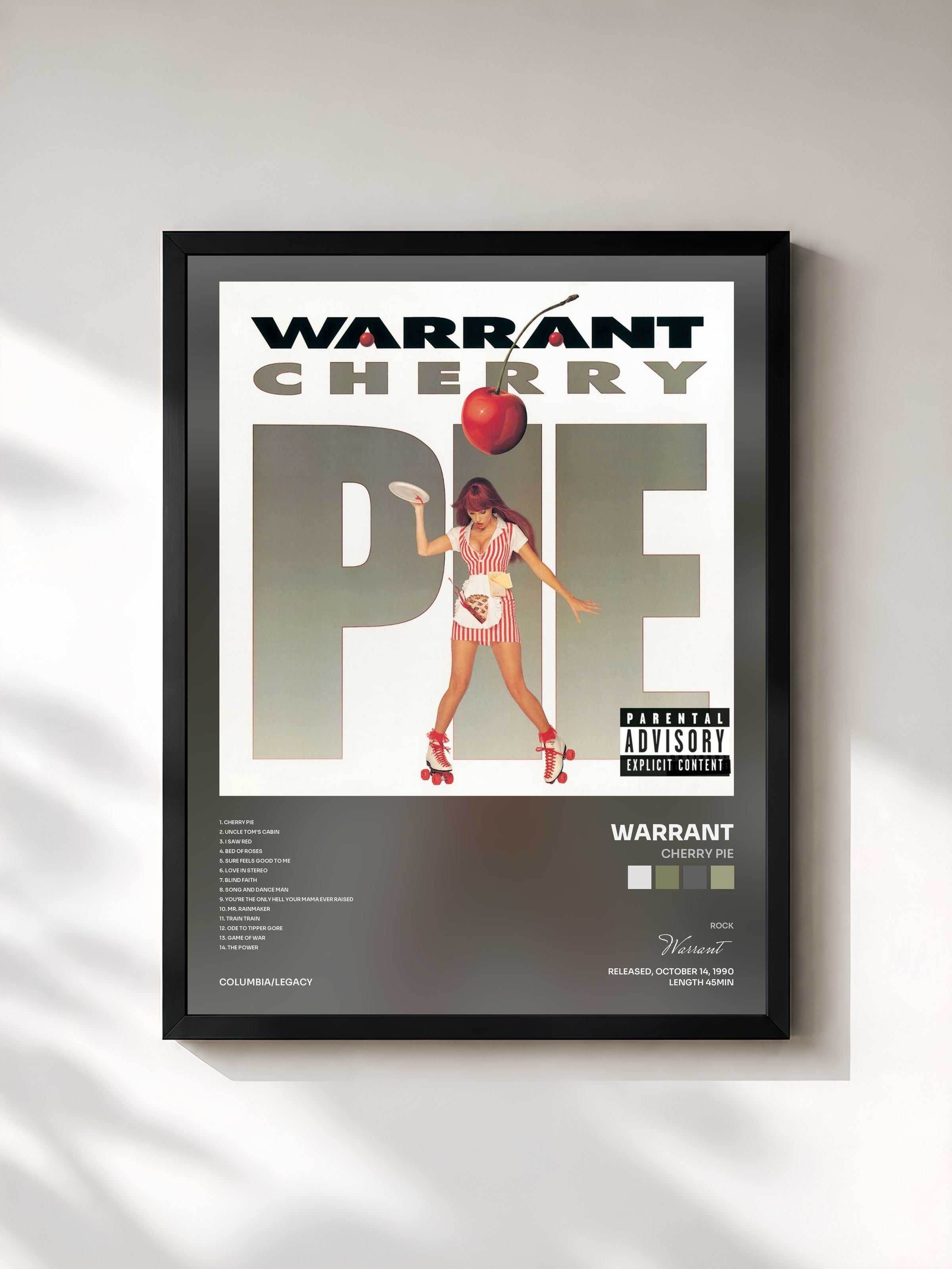 #noir Tableau de l'album Cherry Pie de Warrant, cadre noir, imprimé et encadré en France
